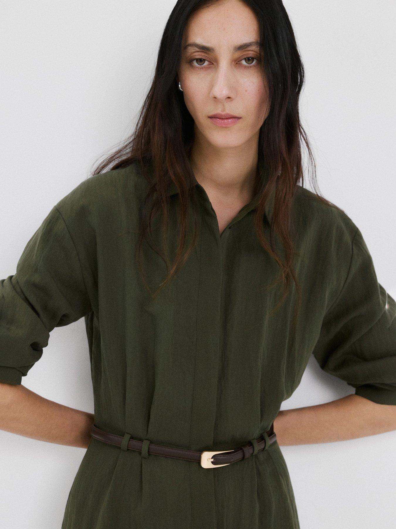  image of mango-lyocell-shirt-dress-khaki
