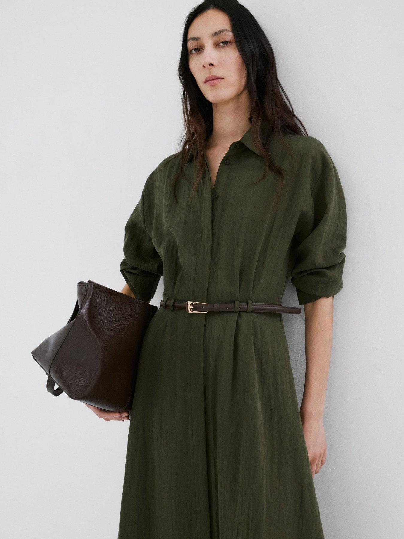  image of mango-lyocell-shirt-dress-khaki