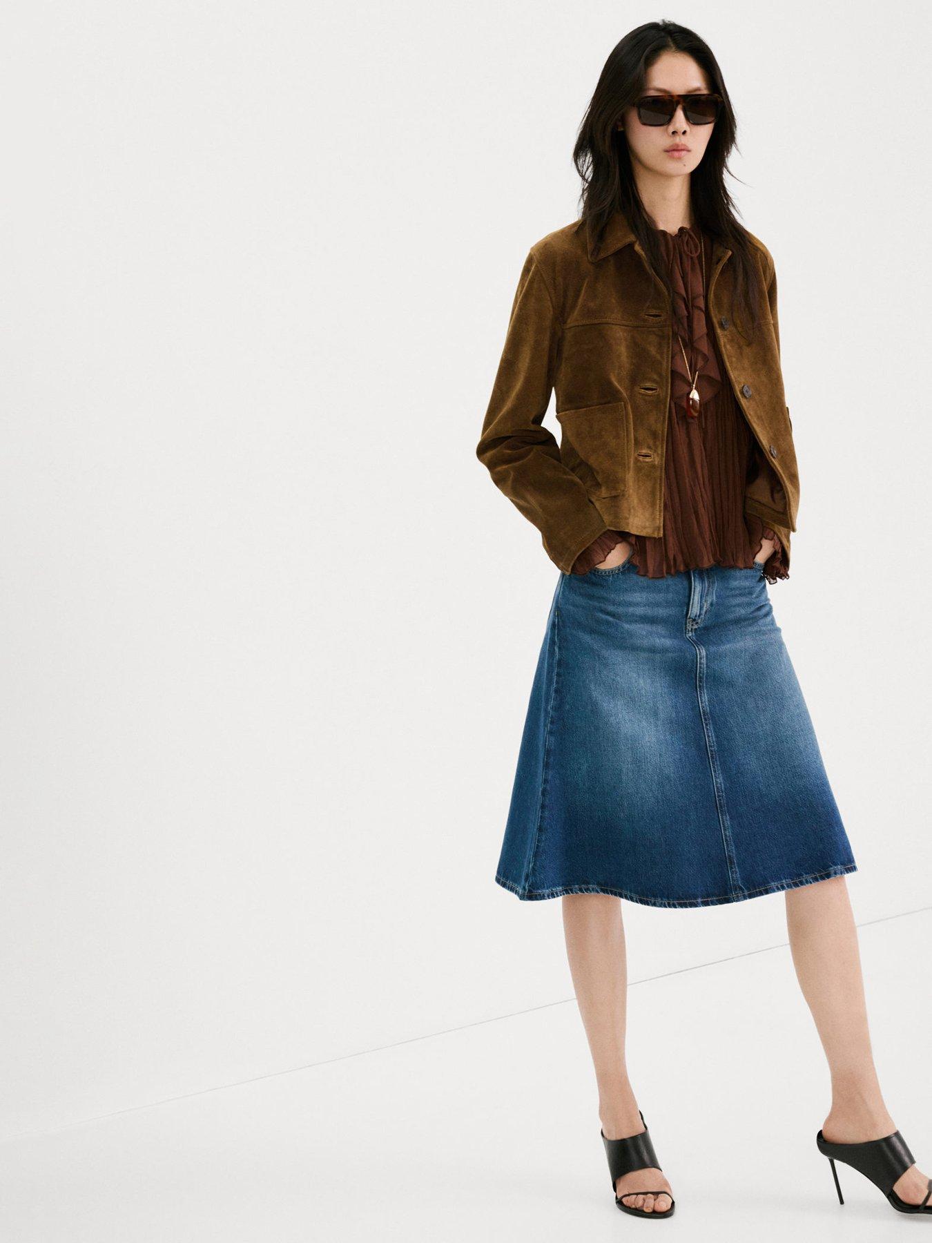 Image 3 of 7 of Mango Suede Leather Jacket With Buttons - Brown