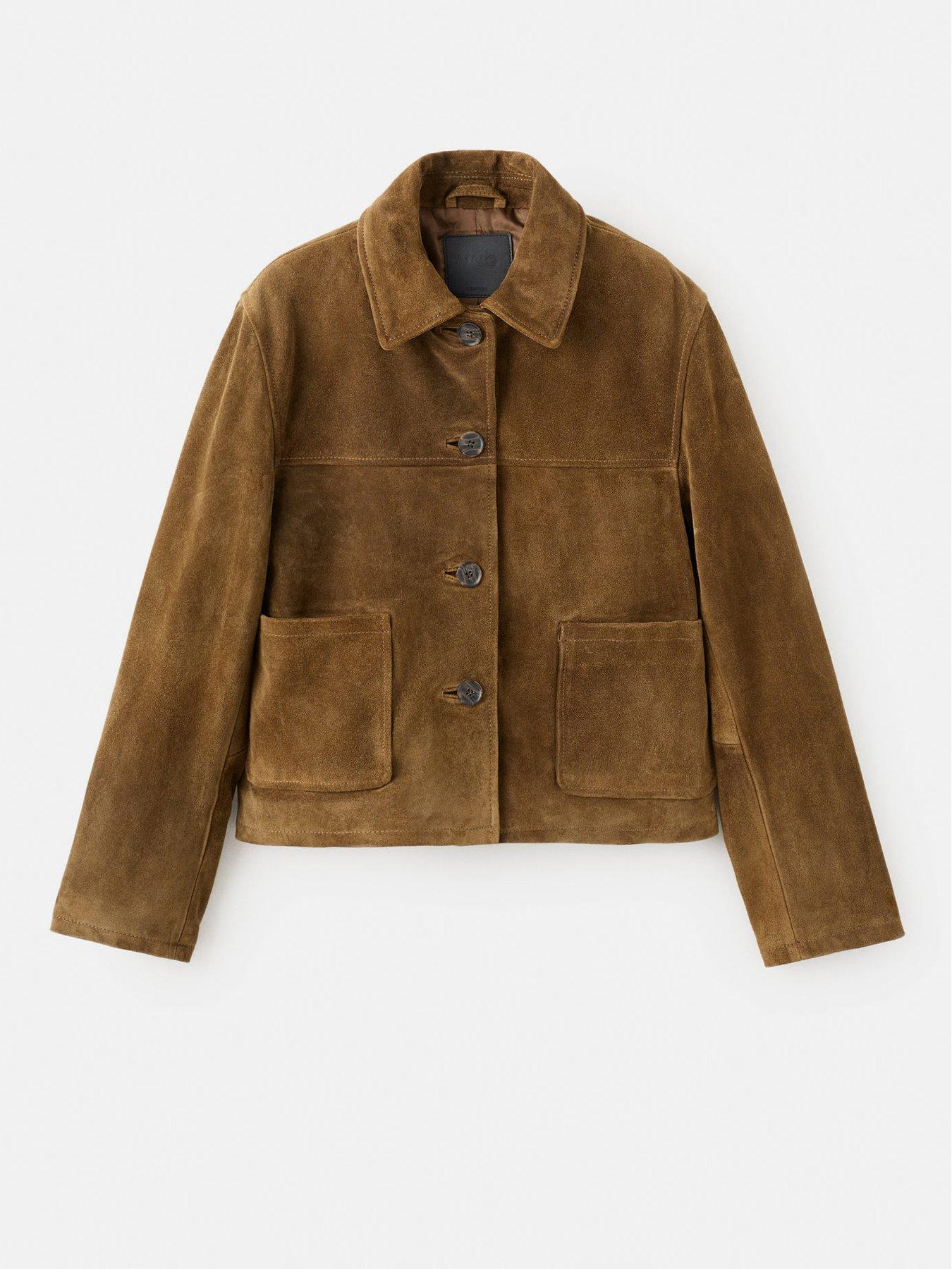 Image 7 of 7 of Mango Suede Leather Jacket With Buttons - Brown