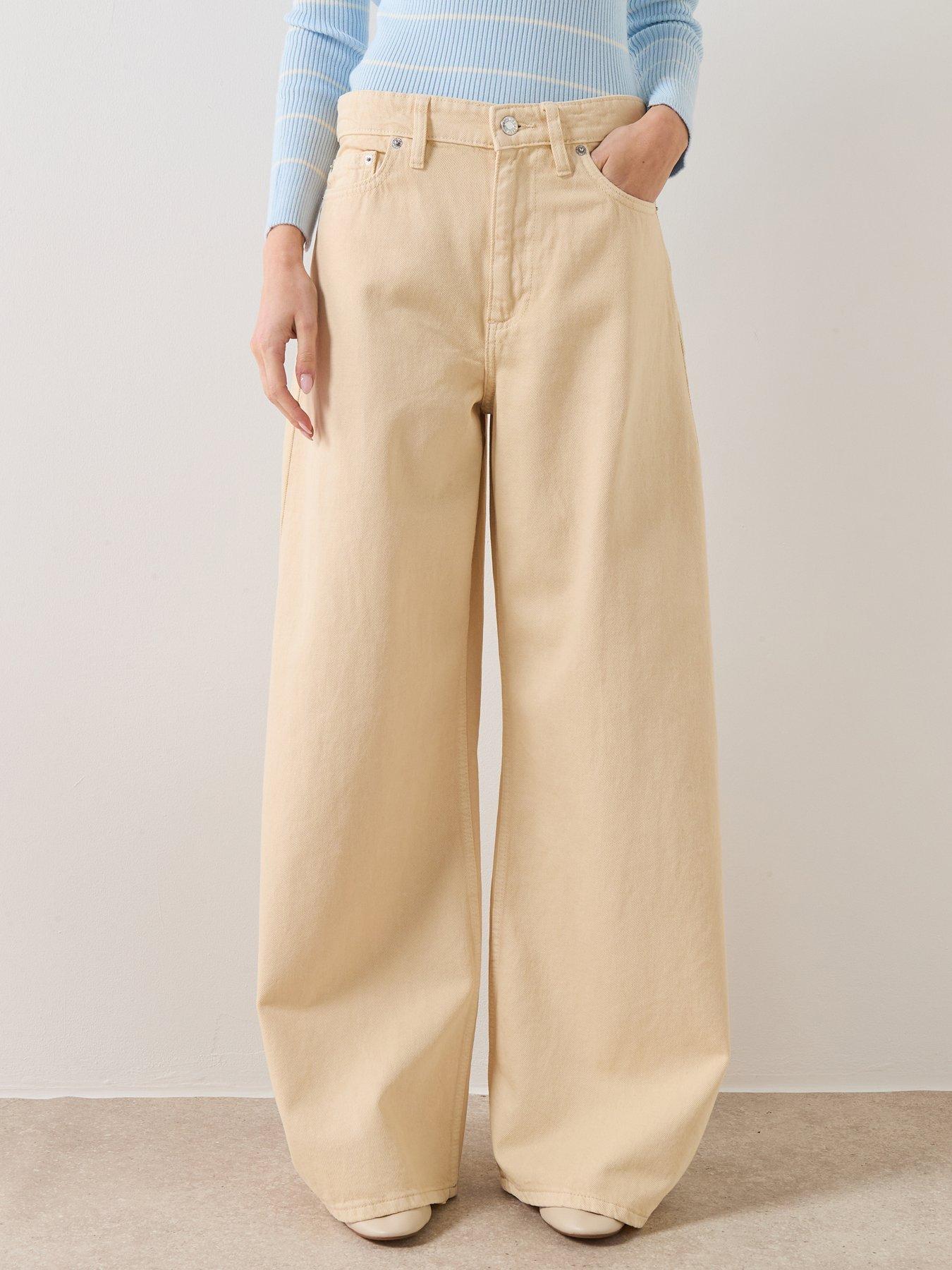 Mango Wide Leg Mid-Rise Jeans - Yellow