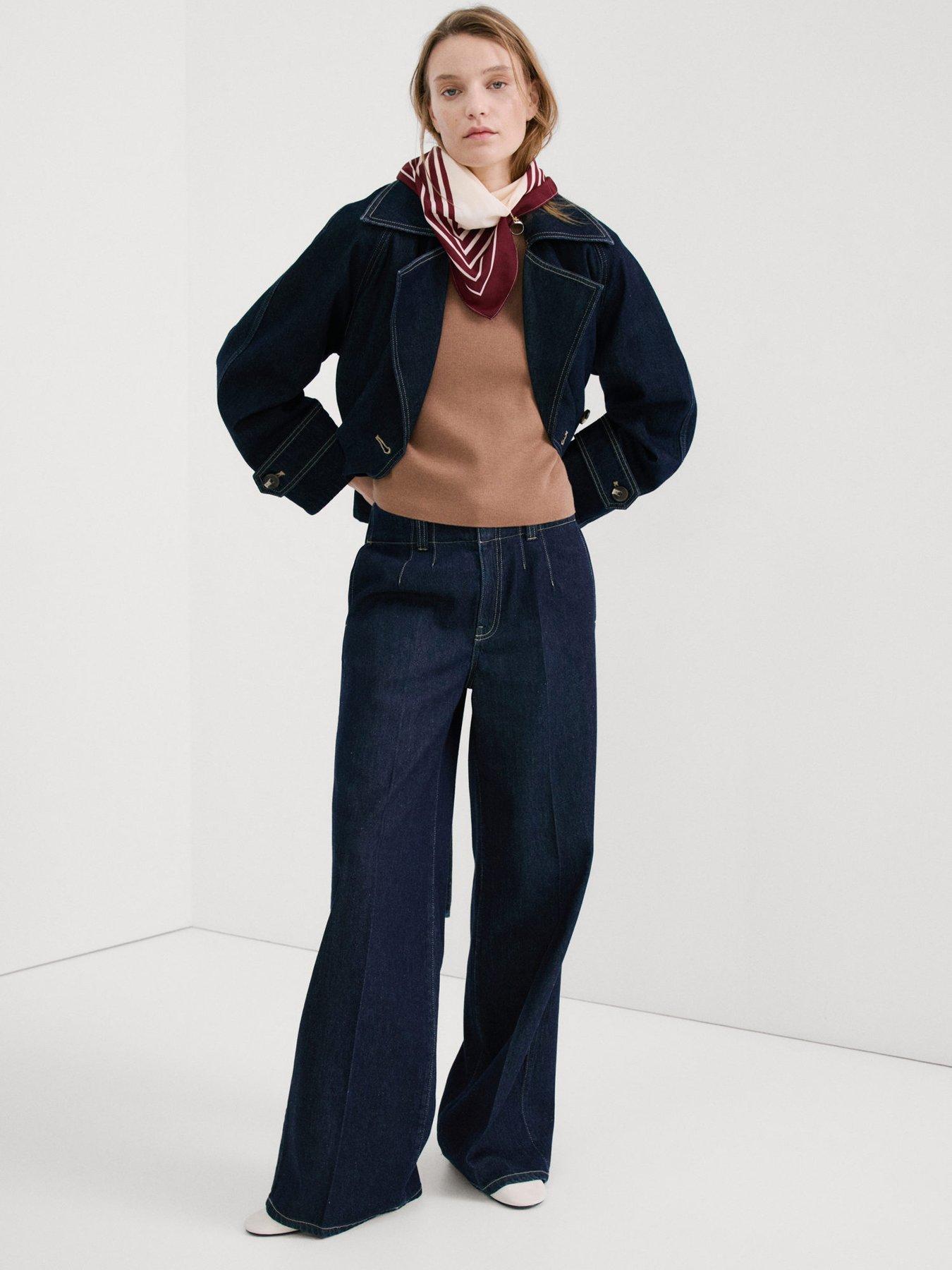  image of mango-wide-leg-mid-rise-jeans-blue