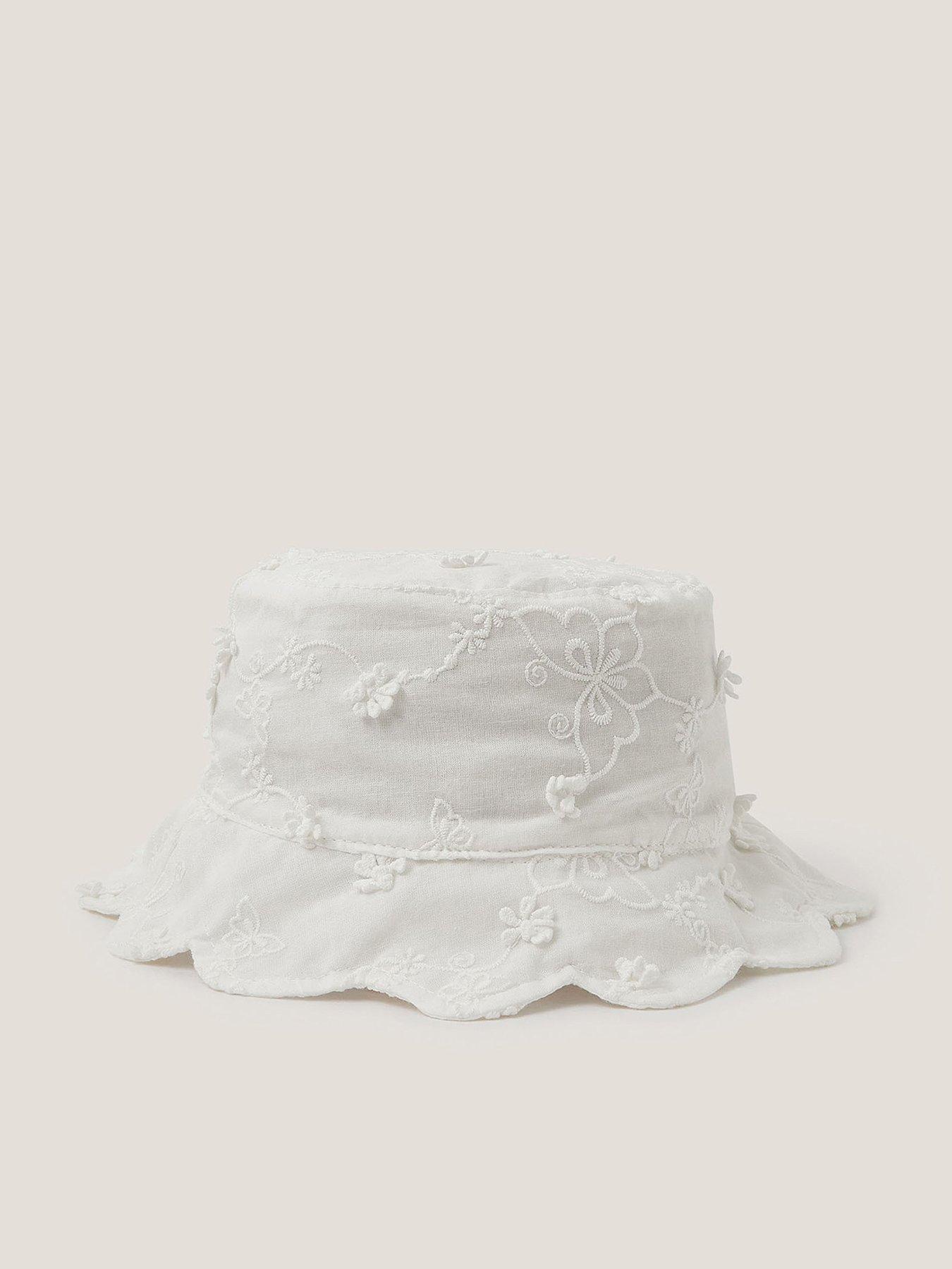 Monsoon Baby Girls Flower Broderie Hat - Light Cream