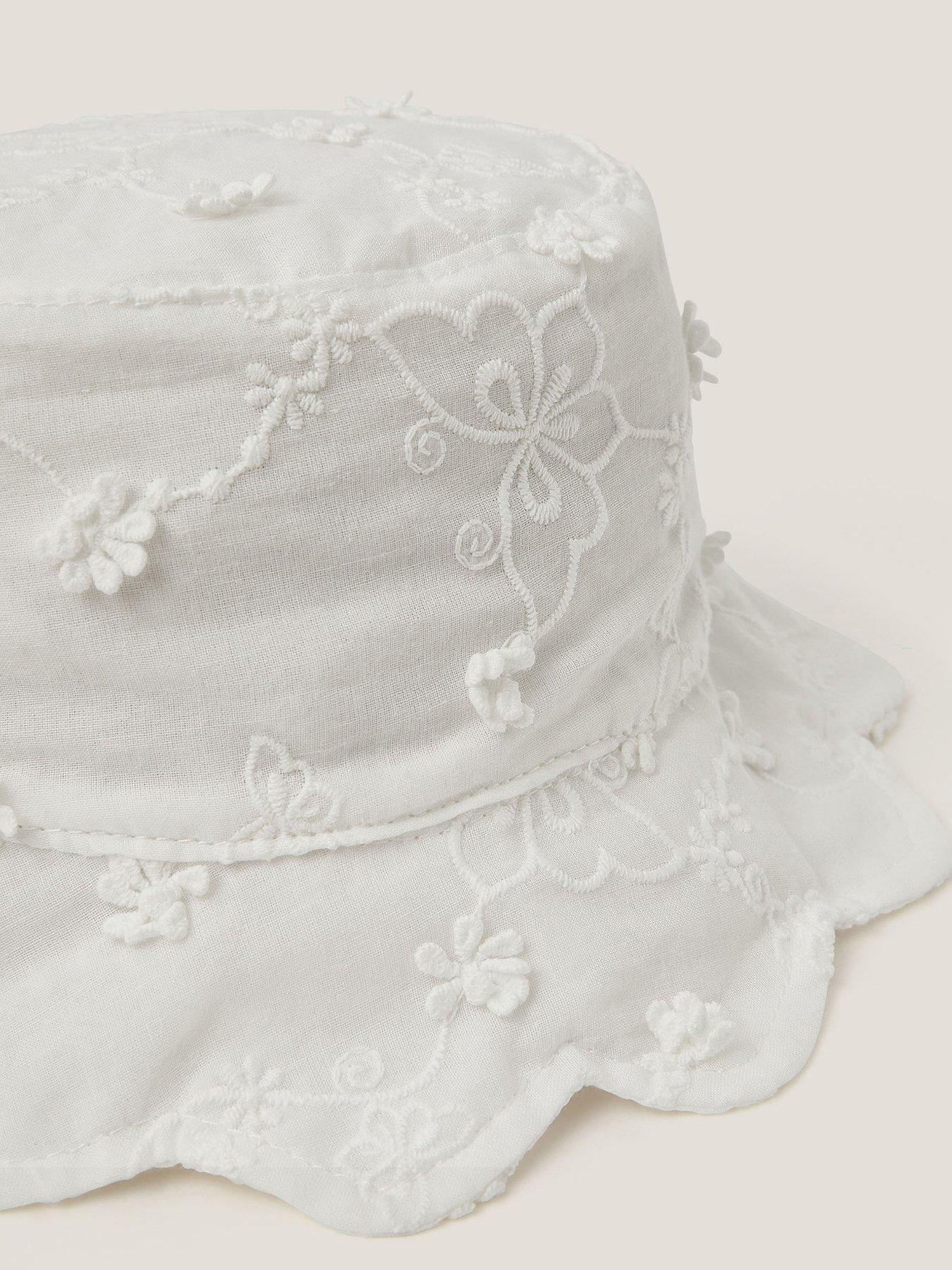 Image 2 of 2 of Monsoon Baby Girls Flower Broderie Hat - Light Cream