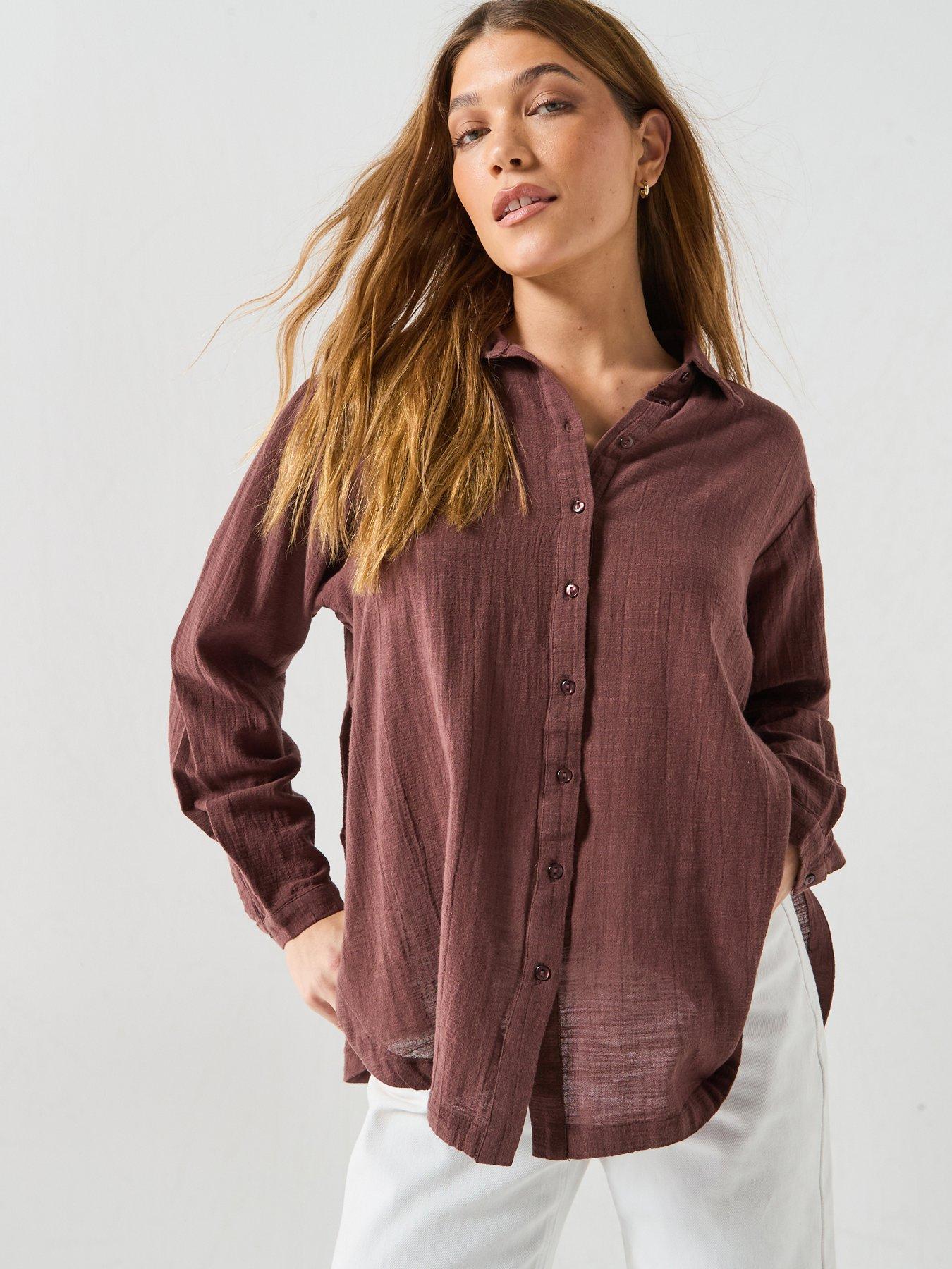 PIECES Pcagnes Long Sleeve Oversized Shirt - Brown
