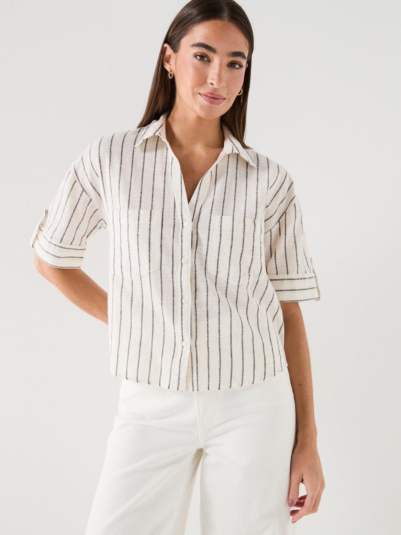only-onltizana-stripe-short-sleeve-co-ord-shirt-white