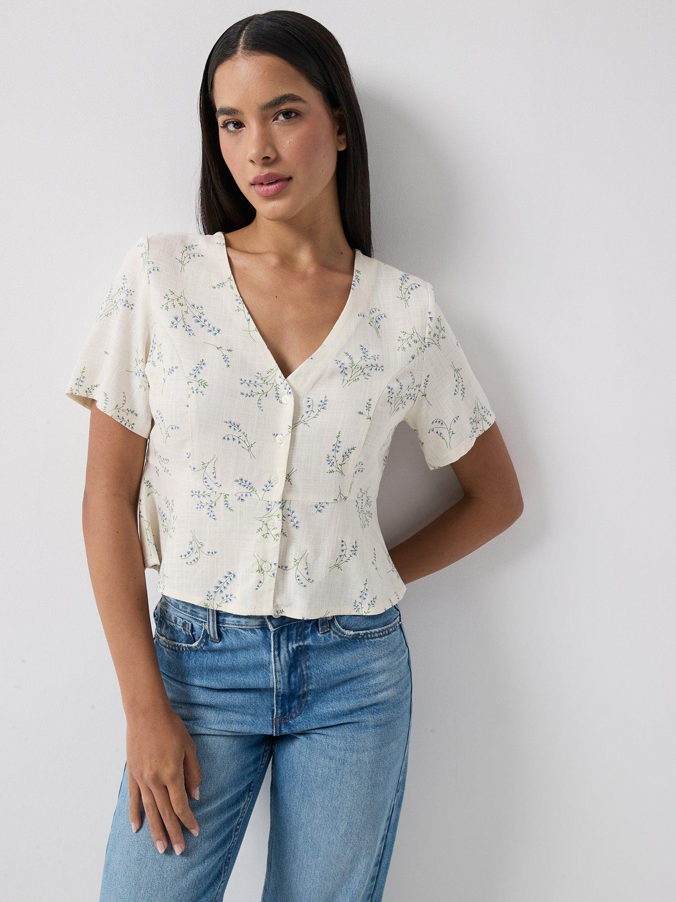 Image 1 of 5 of Only Lyrida Short Sleeve V-neck Top - White