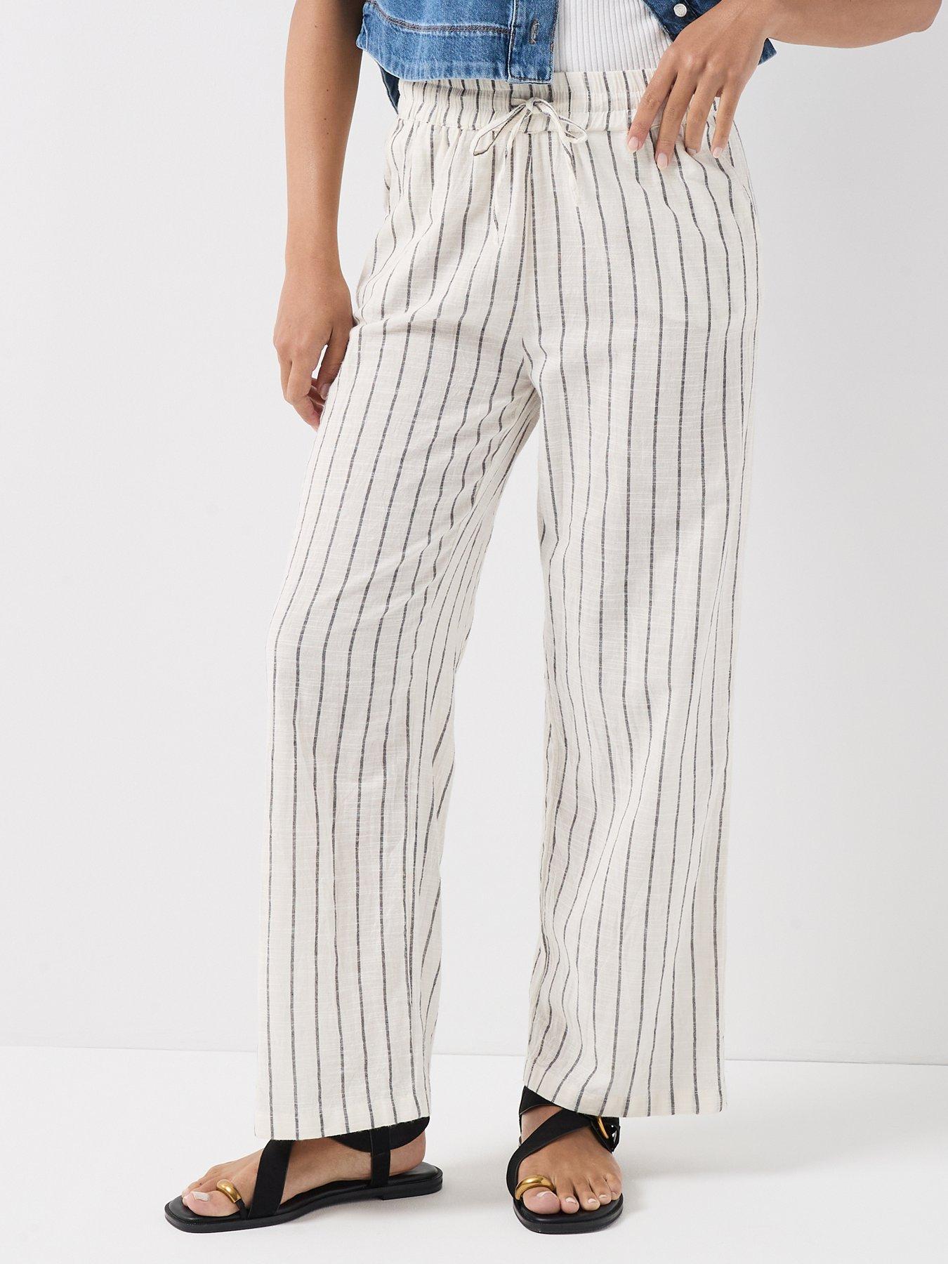 Only Onltizana Stripe Loose Co-ord Pants - White