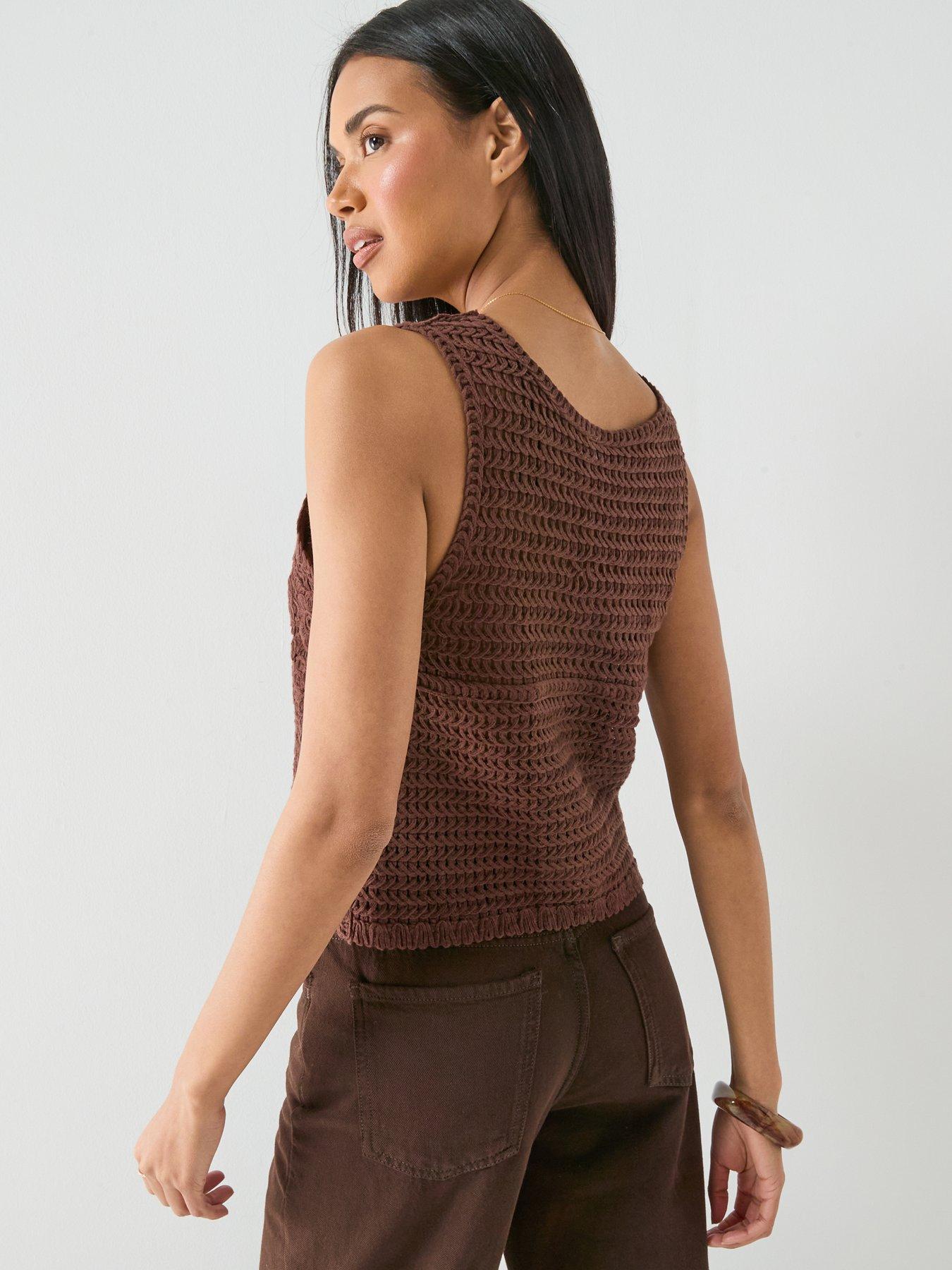 Image 2 of 5 of Only Onlgina Buttoned Knitted Vest - Brown