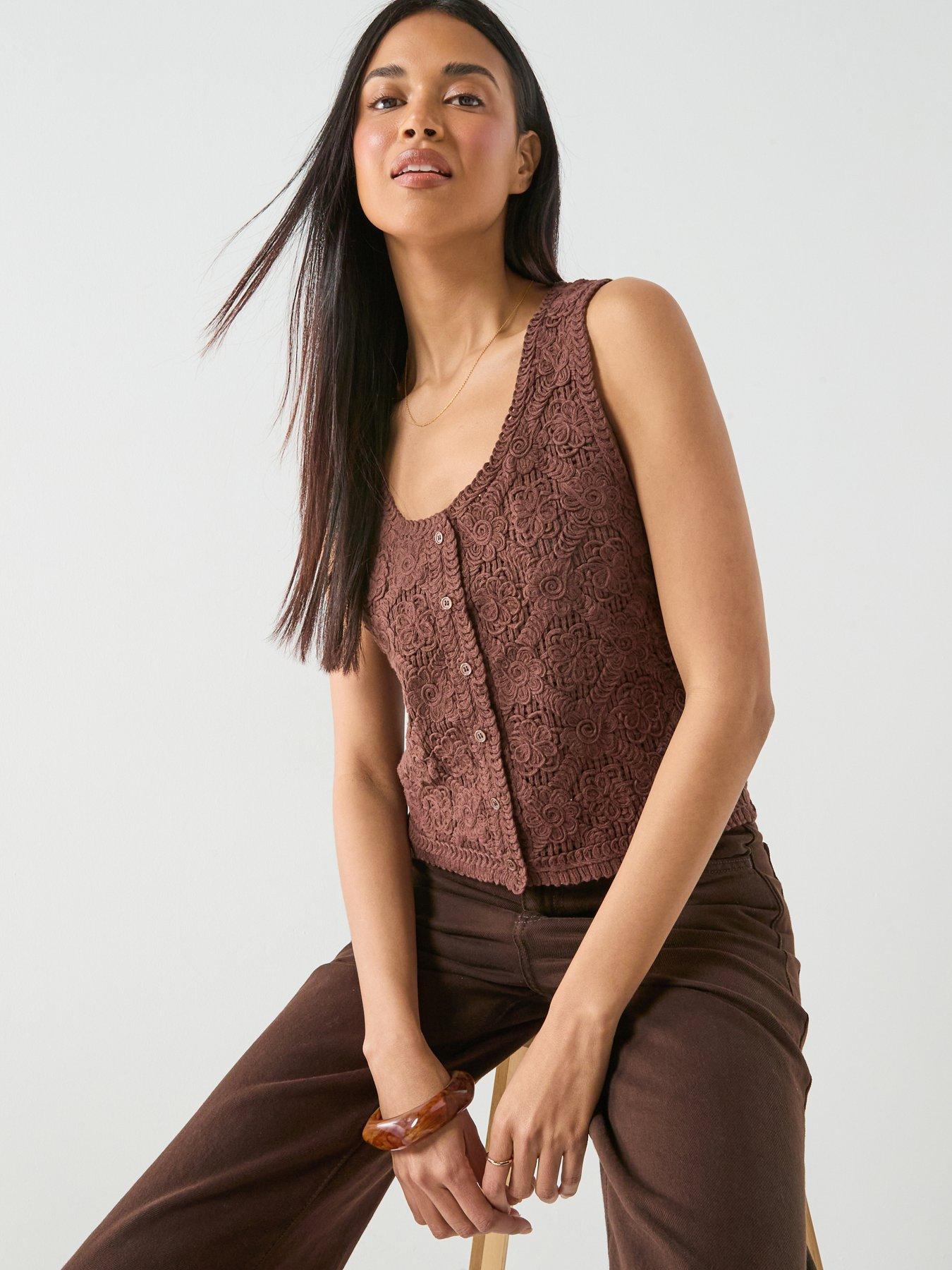 Image 4 of 5 of Only Onlgina Buttoned Knitted Vest - Brown