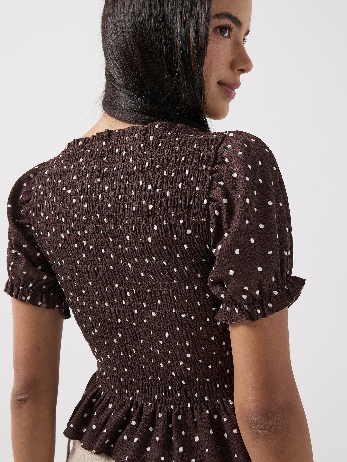  image of only-only-molly-smock-polka-dot-top-brown