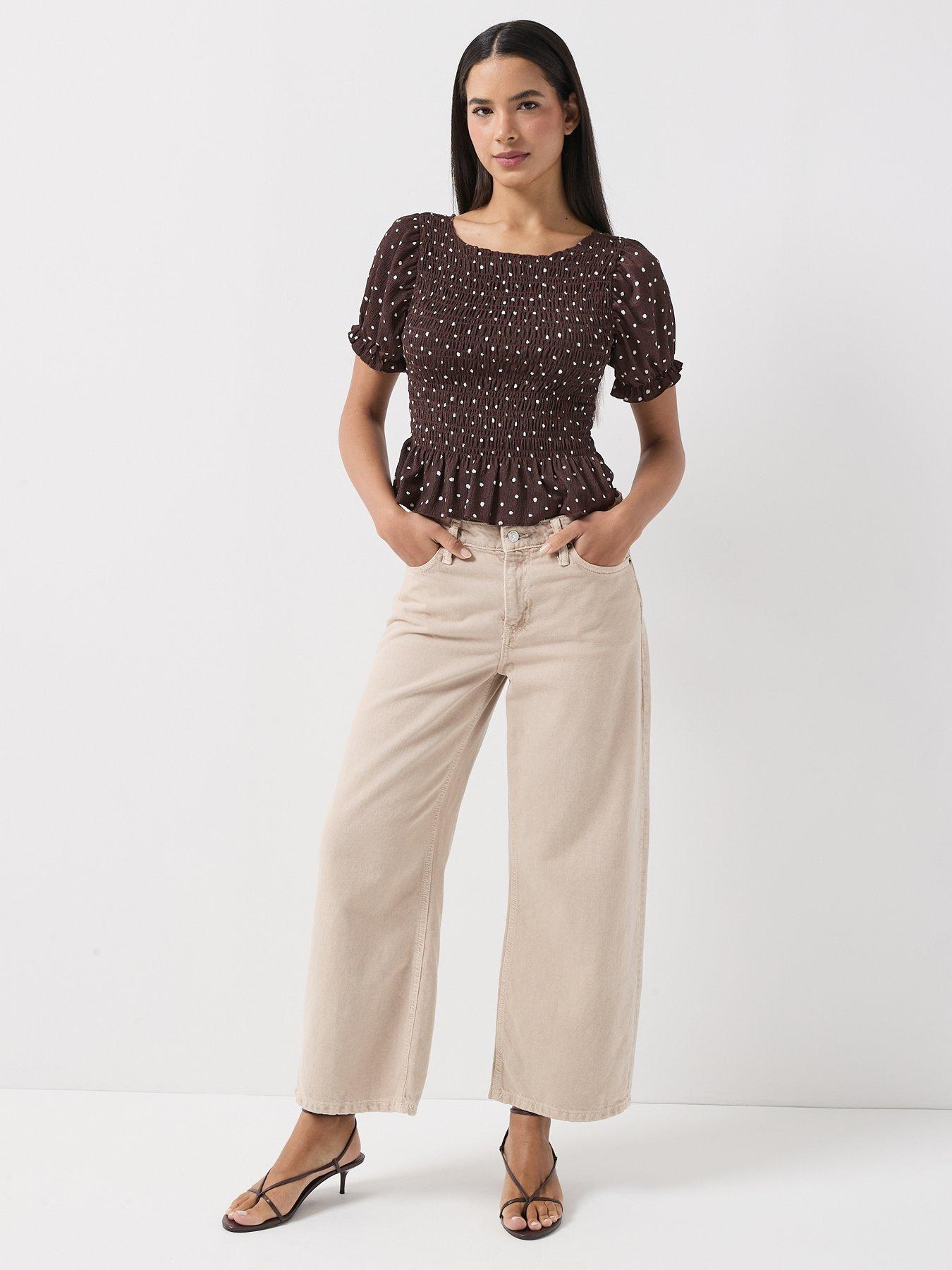  image of only-only-molly-smock-polka-dot-top-brown