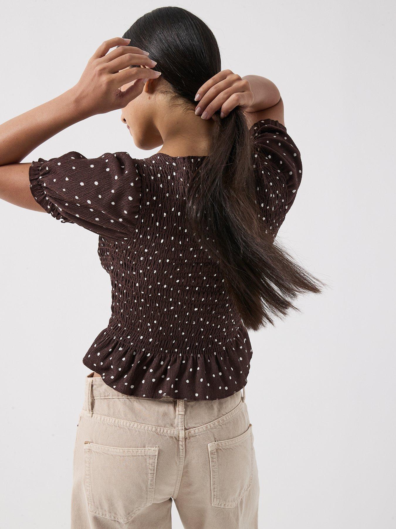  image of only-only-molly-smock-polka-dot-top-brown