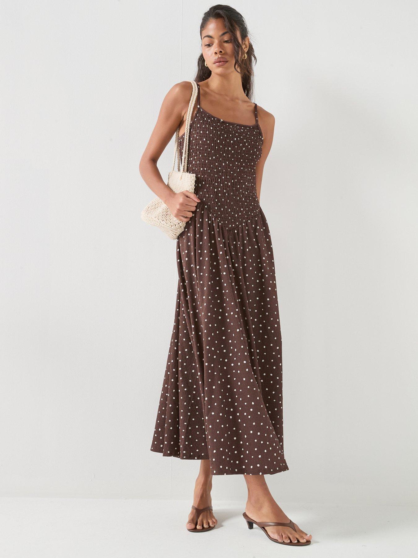 Only Onlmolly Polka Dot Long Dress - Brown