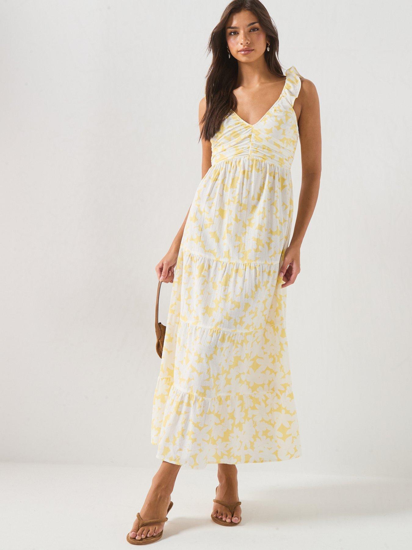 Vero Moda Vmdicthe Sl Frill Ankle Dress Wvn Ga - Yellow