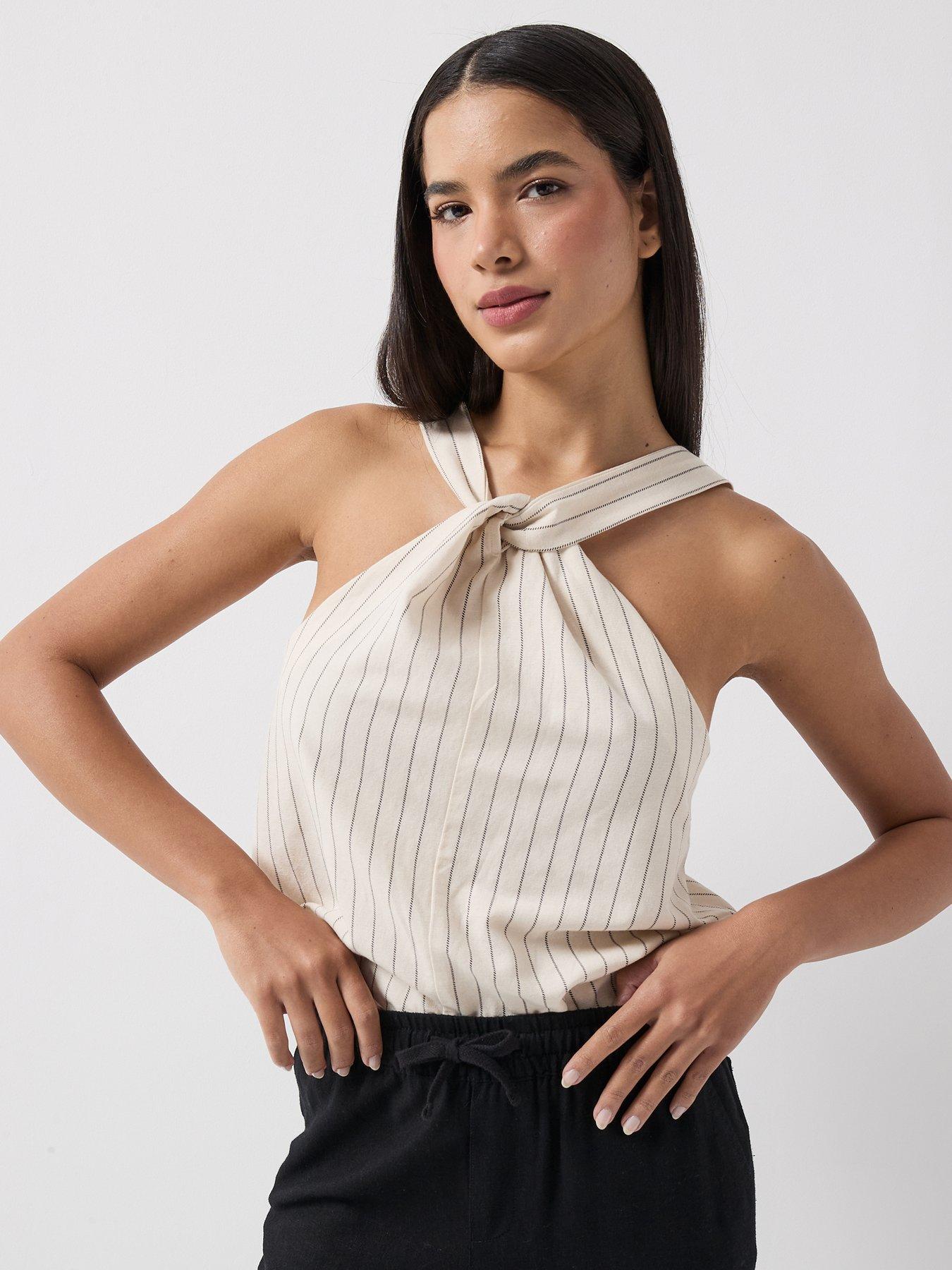Vero Moda Vmjosephine Striped Knot Top - Grey