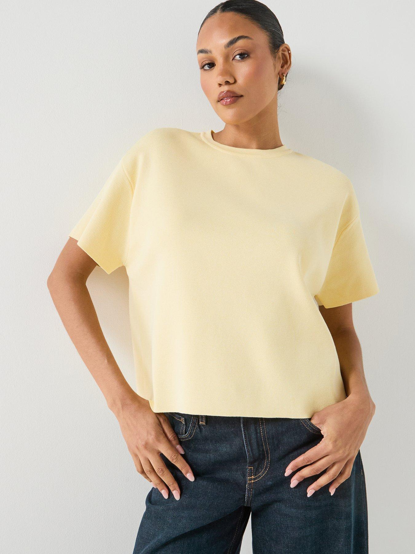 JDY Jdyastra S/S O-Neck Slit Pullover Knt - Yellow