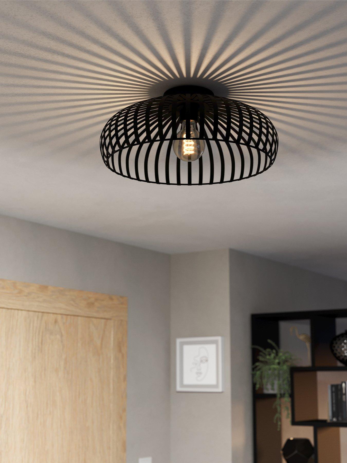Eglo Mogano 3 Wireframe Black Flush Ceiling Light: 43 Cm