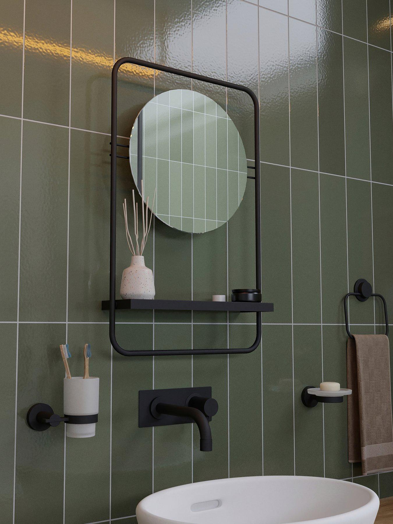 Image 1 of 5 of Croydex Furzton Round Mirror Matt Black With Shelf