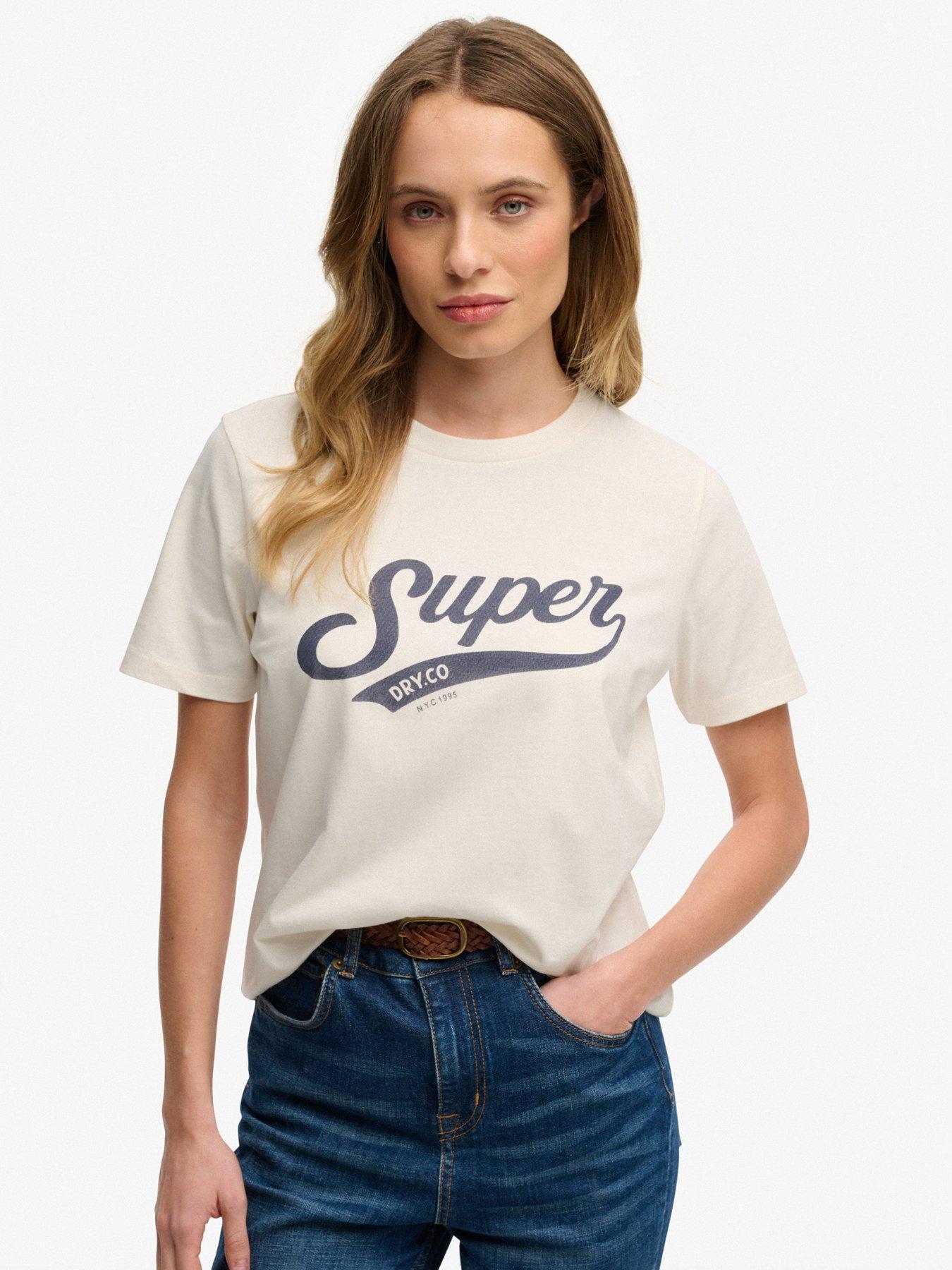 Image 1 of 5 of Superdry Varsity Script T-Shirt - Cream