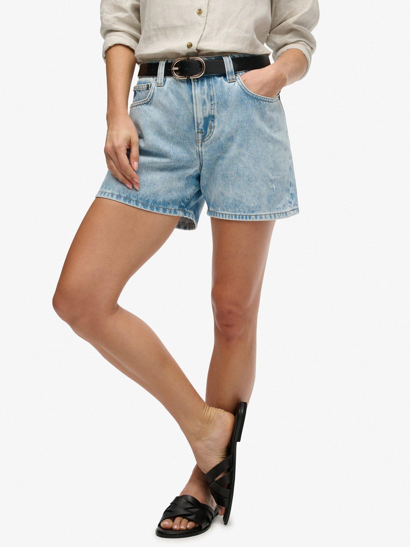 front image of superdry-mid-rise-denim-short-blue