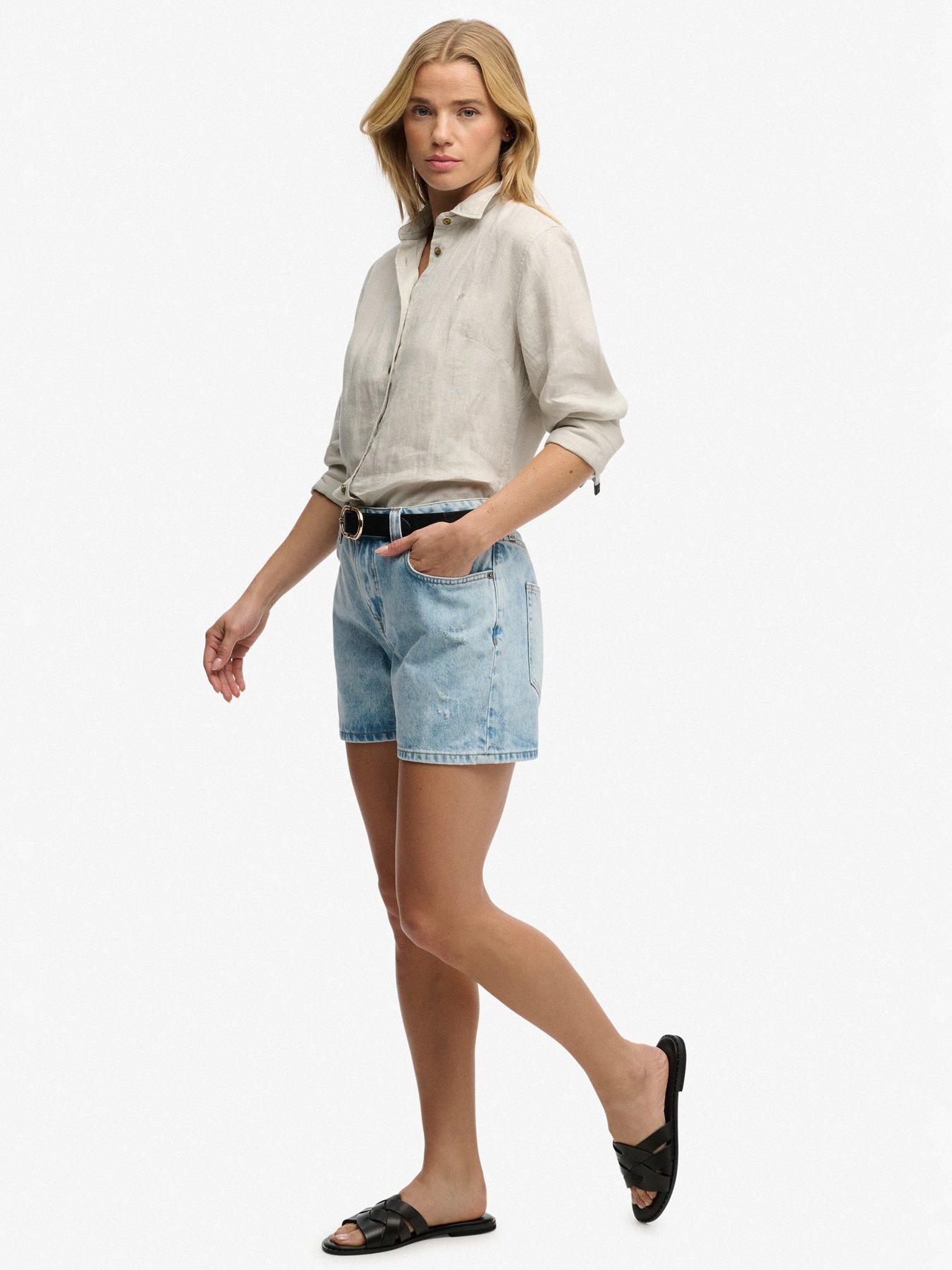  image of superdry-mid-rise-denim-short-blue
