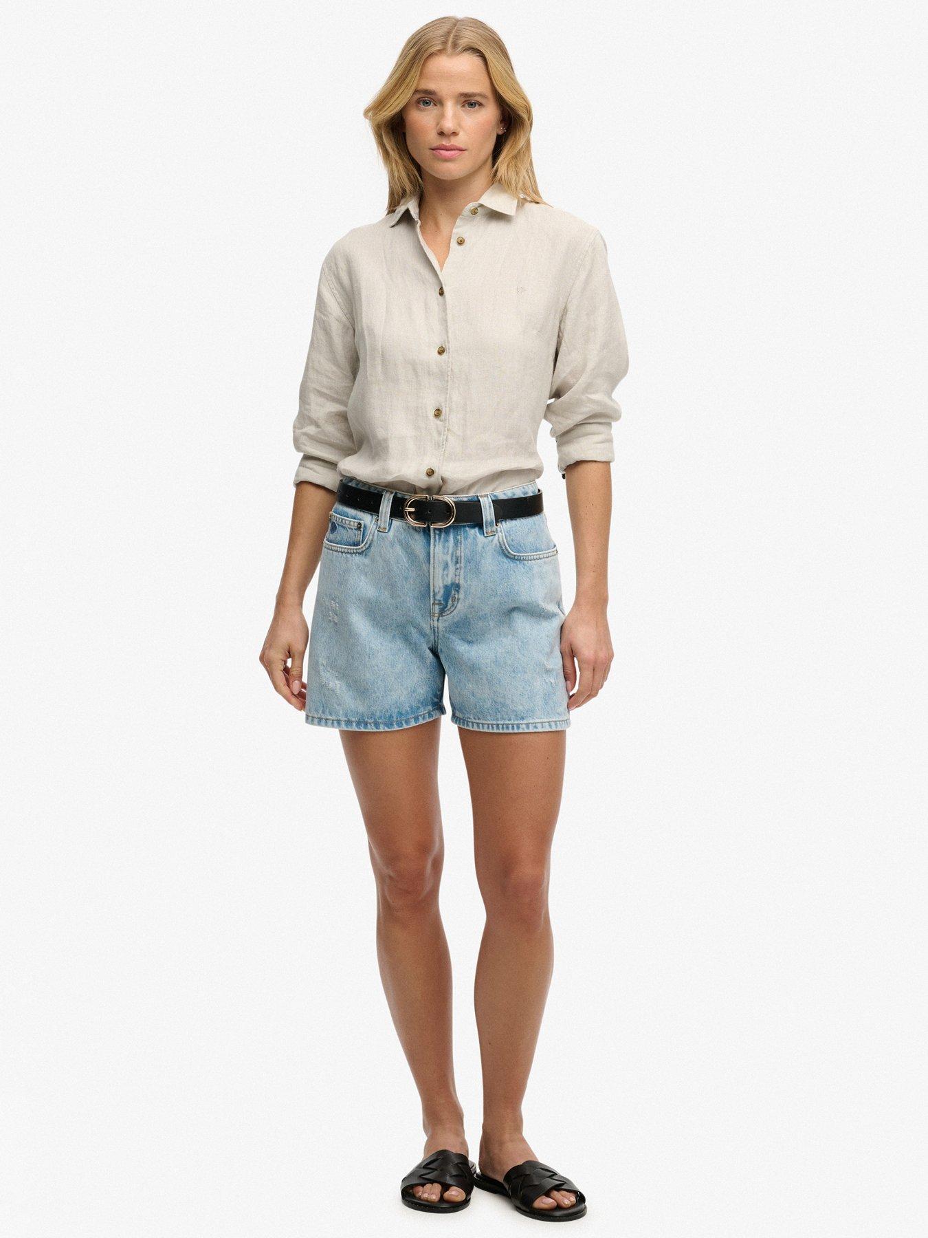  image of superdry-mid-rise-denim-short-blue