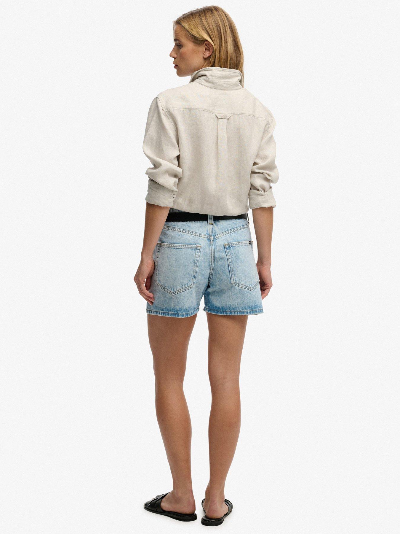  image of superdry-mid-rise-denim-short-blue