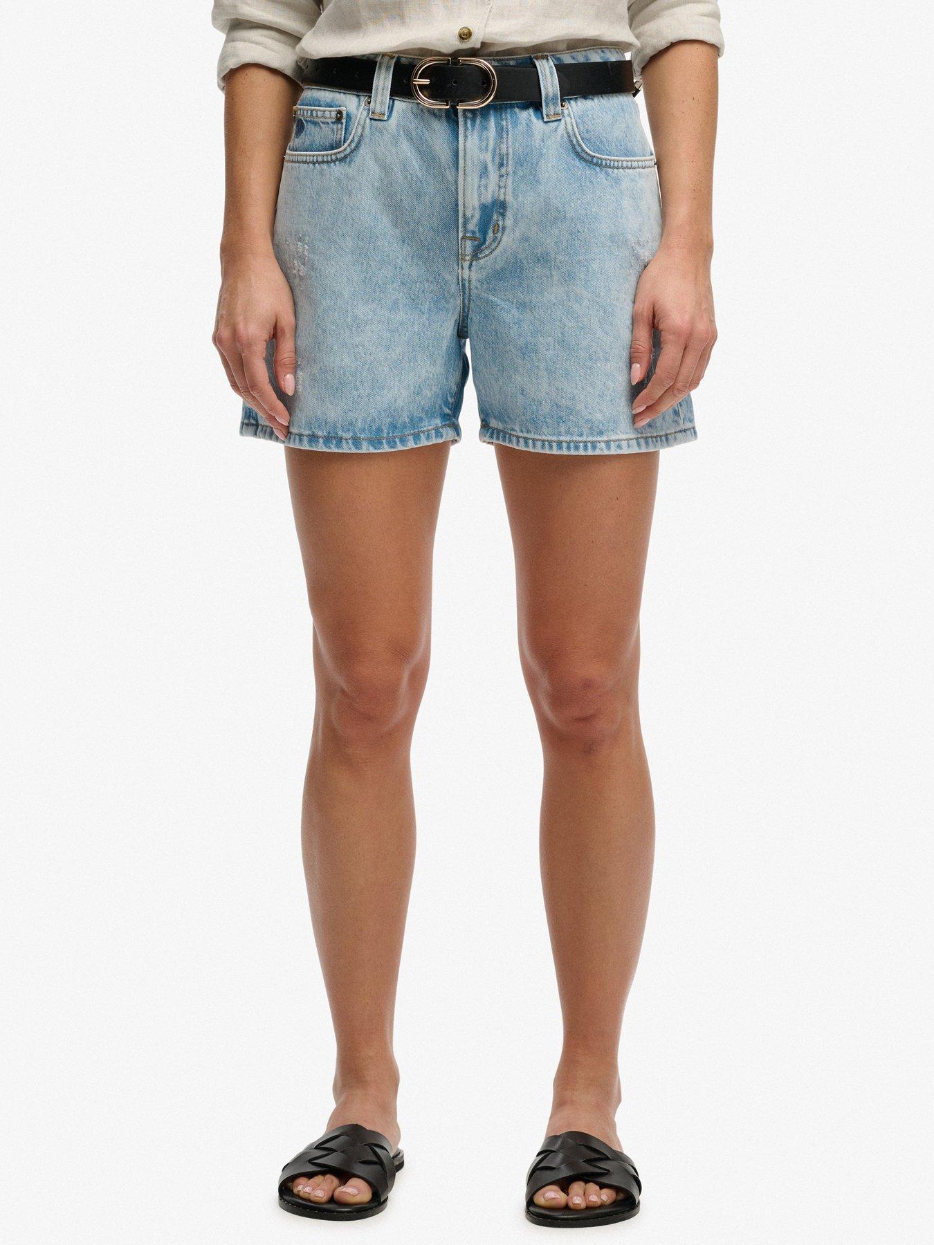  image of superdry-mid-rise-denim-short-blue