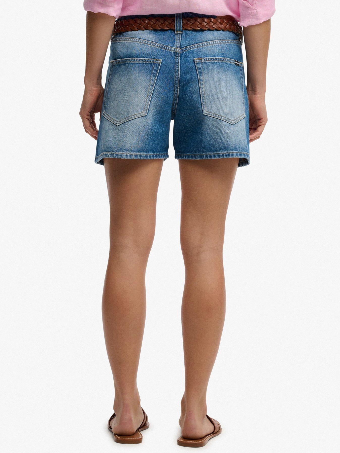  image of superdry-mid-rise-denim-short-blue