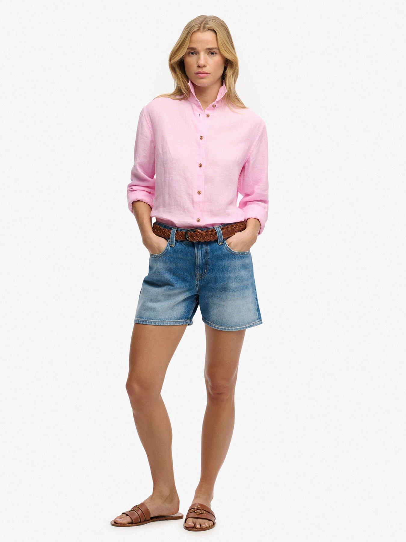  image of superdry-mid-rise-denim-short-blue