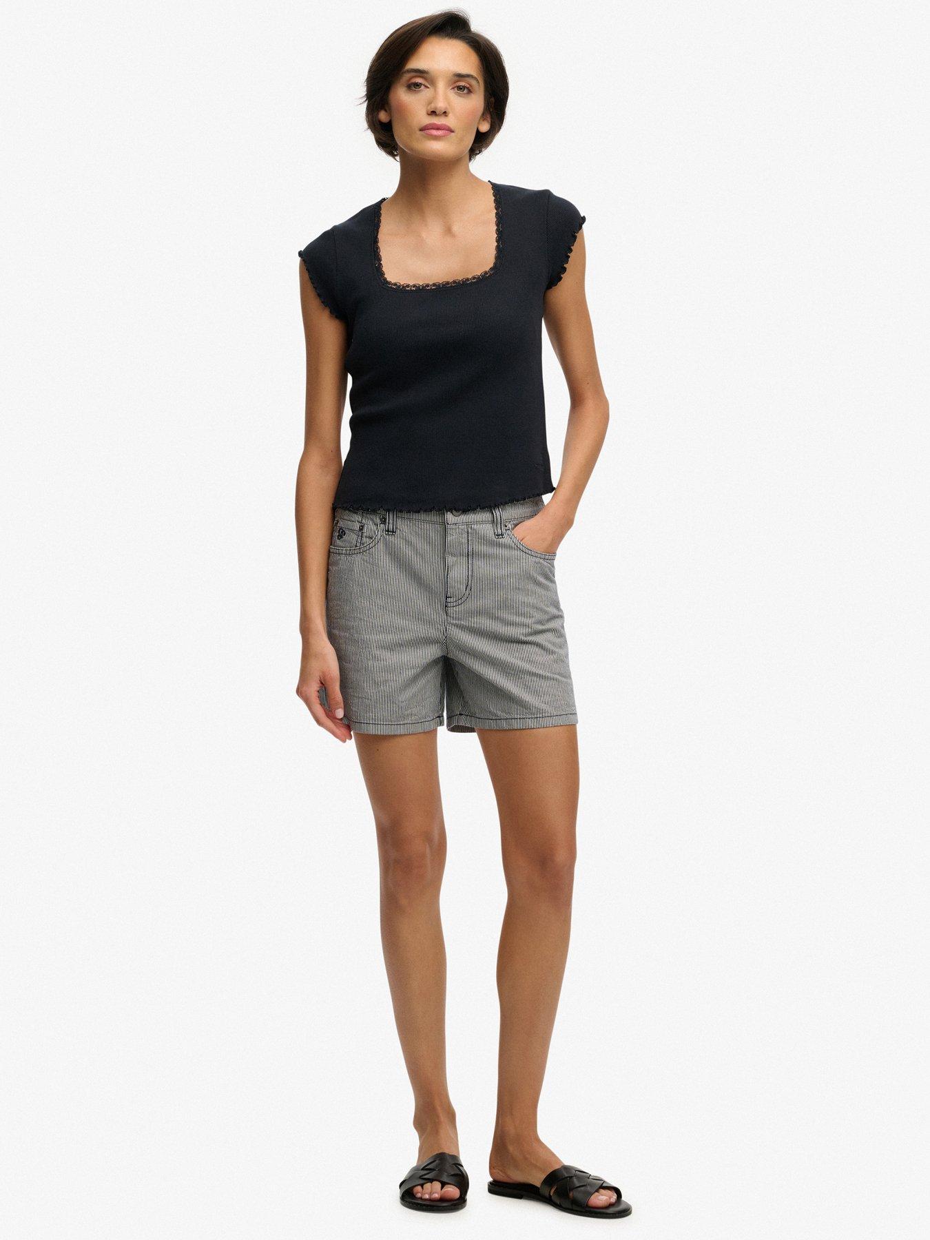  image of superdry-mid-rise-stripe-short-blue
