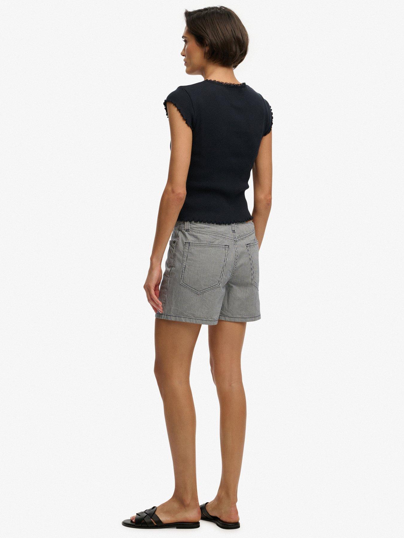  image of superdry-mid-rise-stripe-short-blue