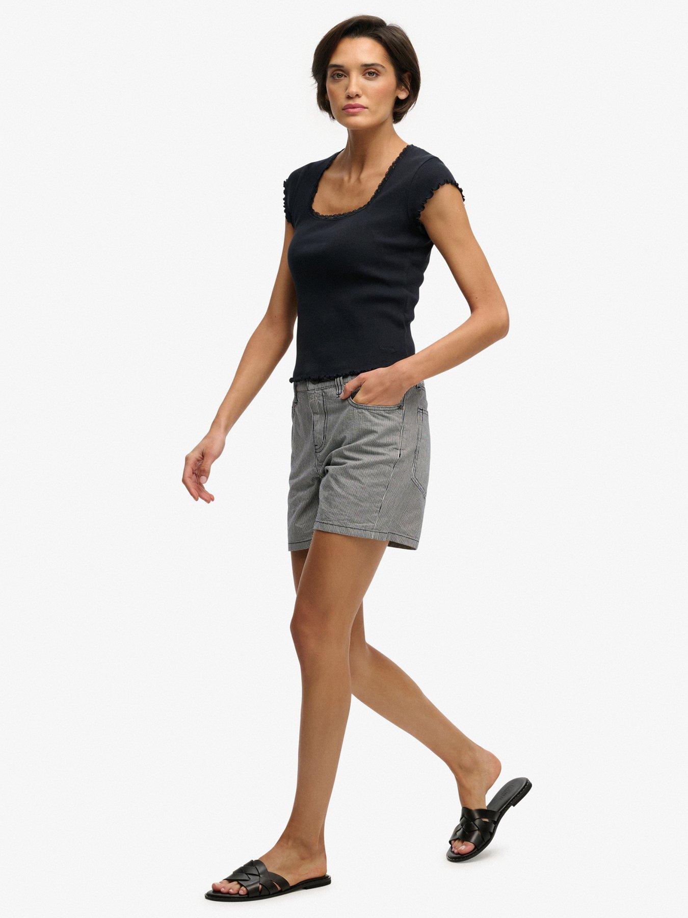  image of superdry-mid-rise-stripe-short-blue