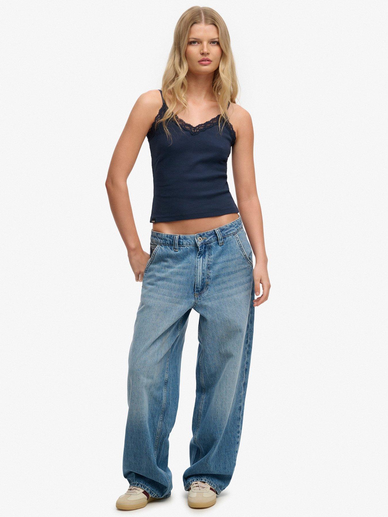 Image 3 of 5 of Superdry Essential Lace Trim Cami Top - Blue