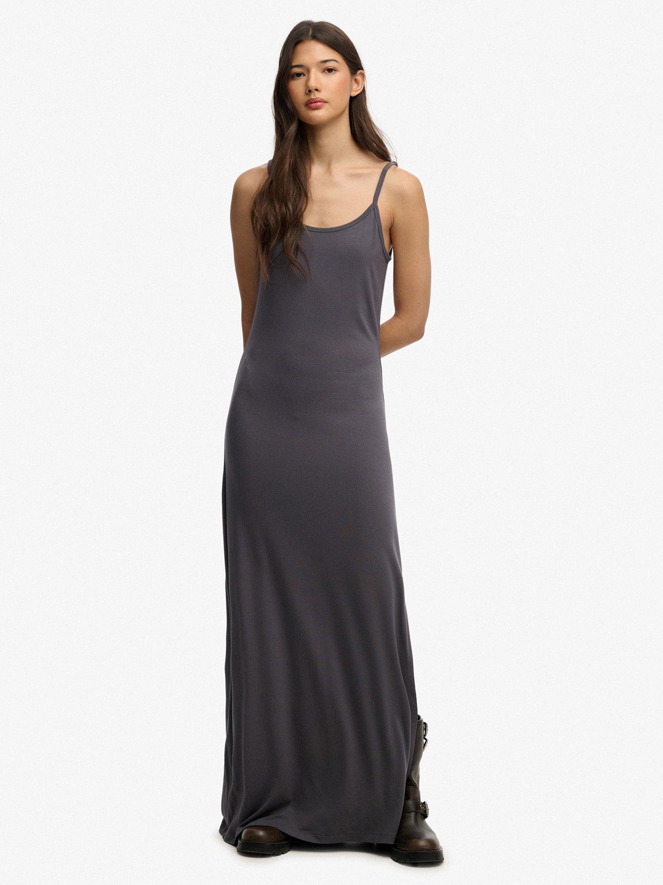 front image of superdry-maxi-jersey-cami-dress-grey