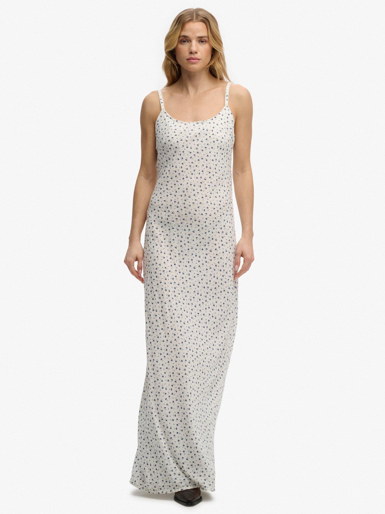 Superdry Slim Fit Printed Cami Maxi Dress - White