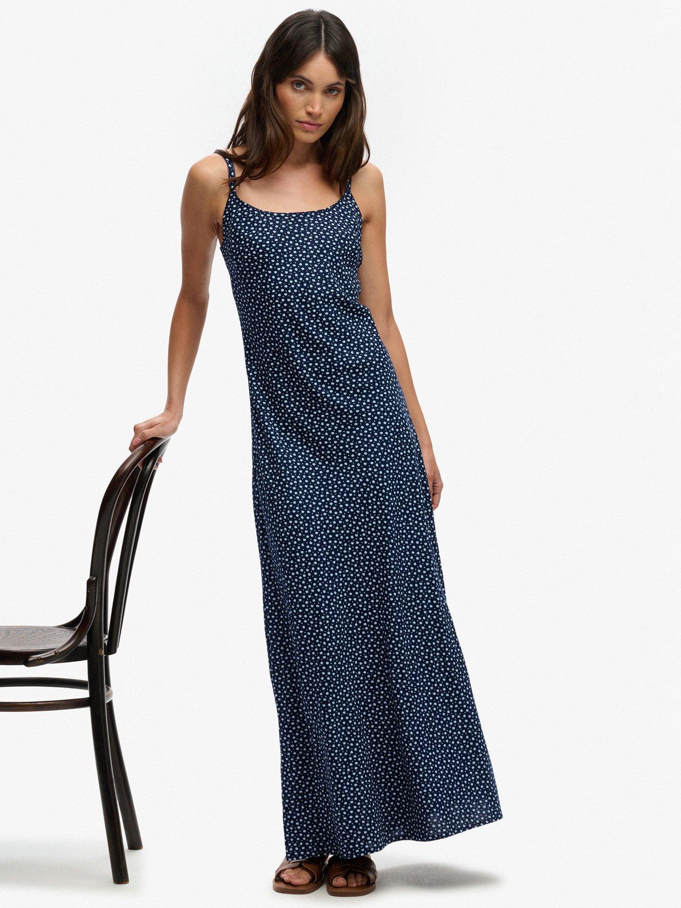  image of superdry-printed-cami-maxi-dress-blue
