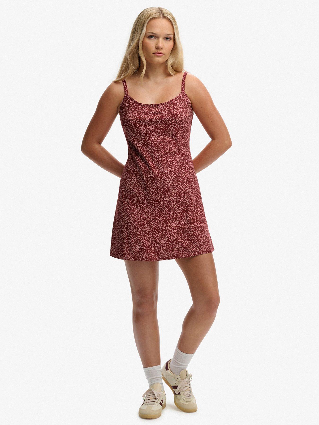 front image of superdry-printed-cami-mini-dress-red
