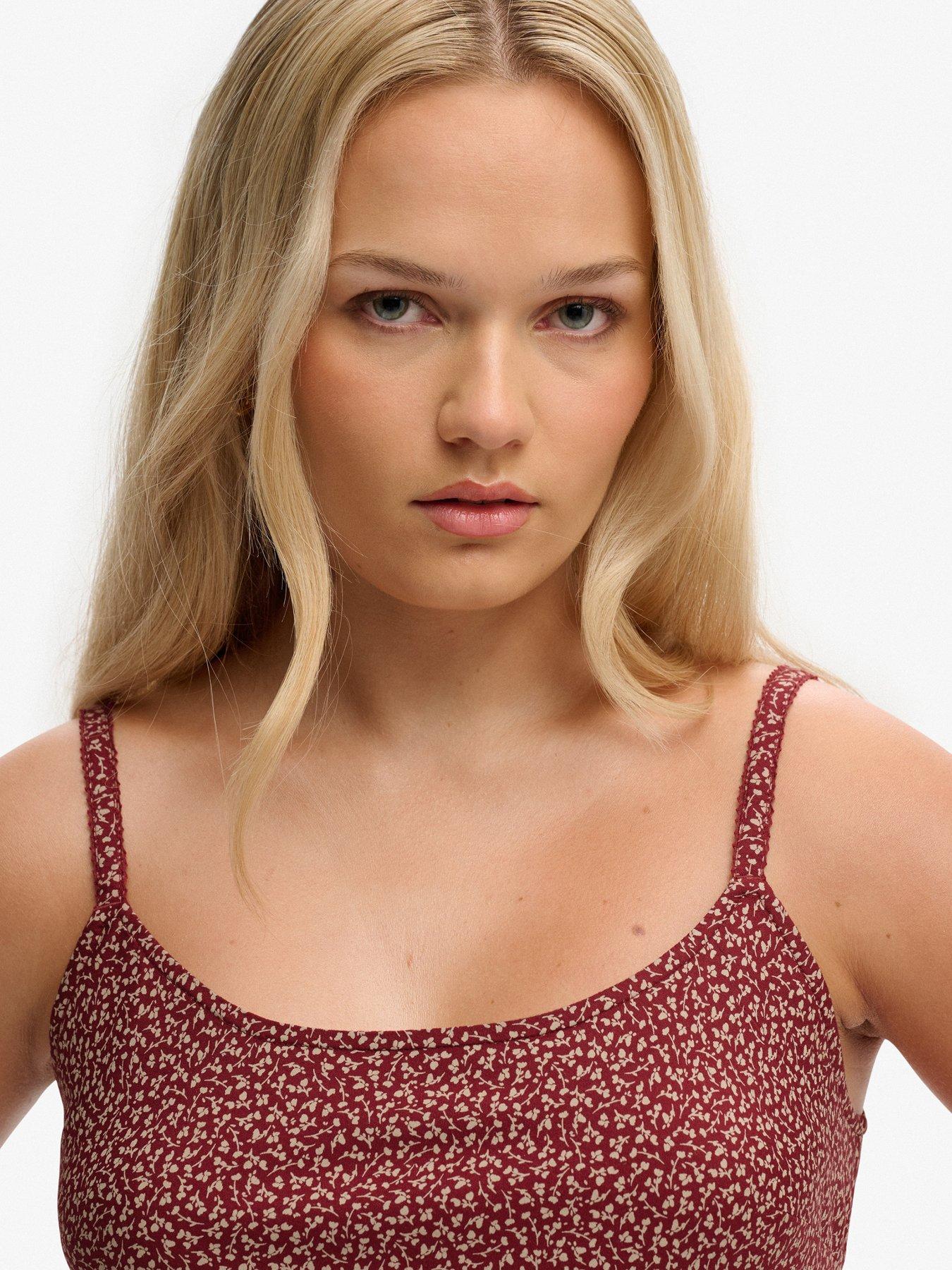  image of superdry-printed-cami-mini-dress-red
