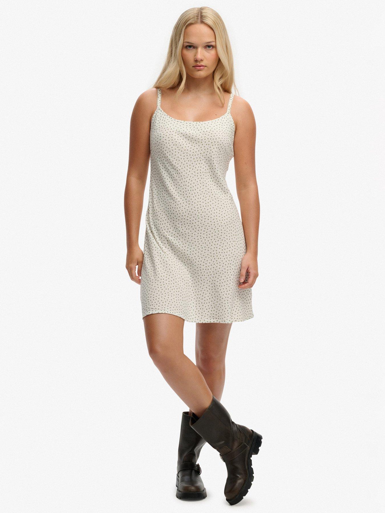 front image of superdry-printed-cami-mini-dress-green