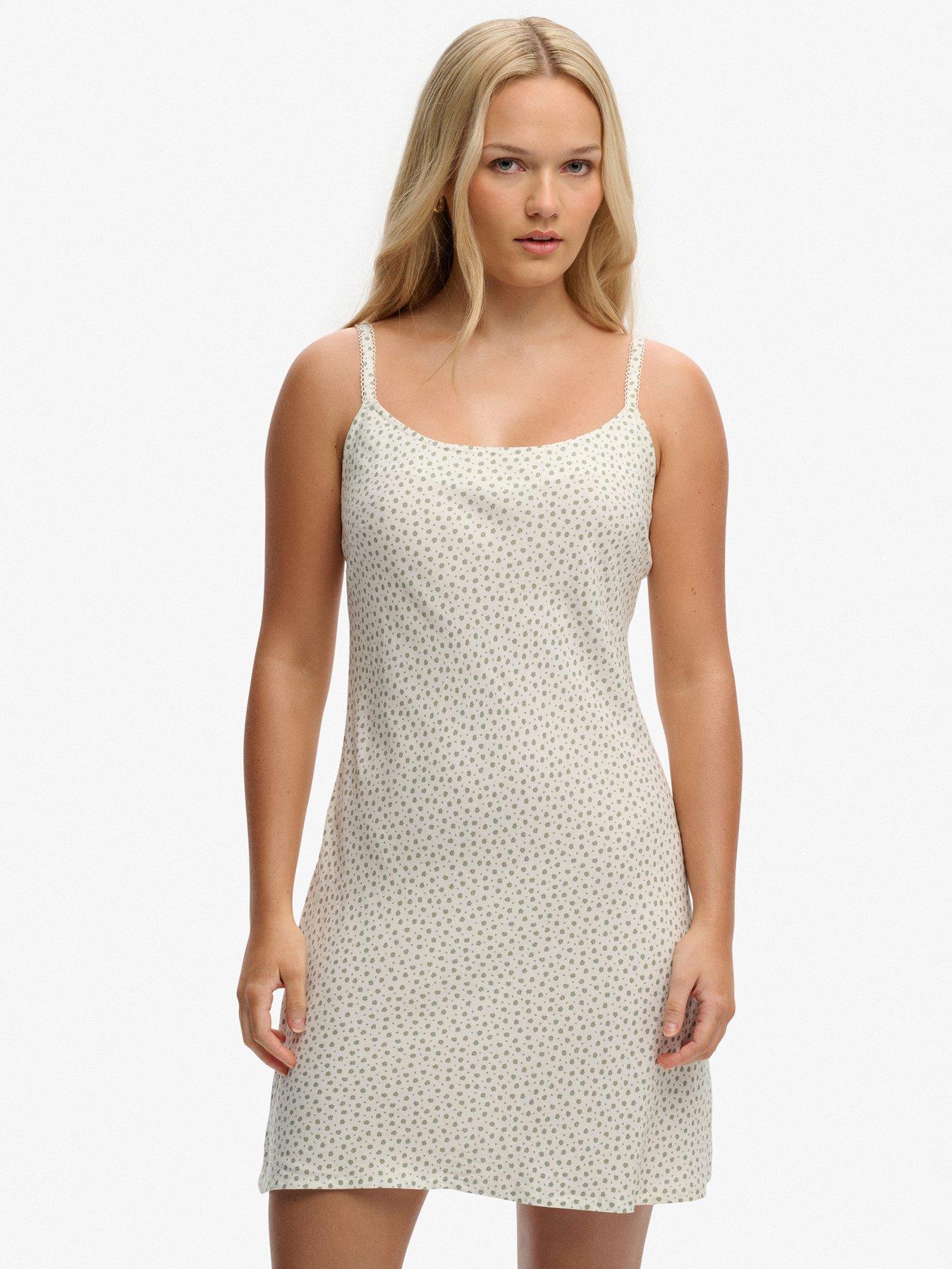  image of superdry-printed-cami-mini-dress-green