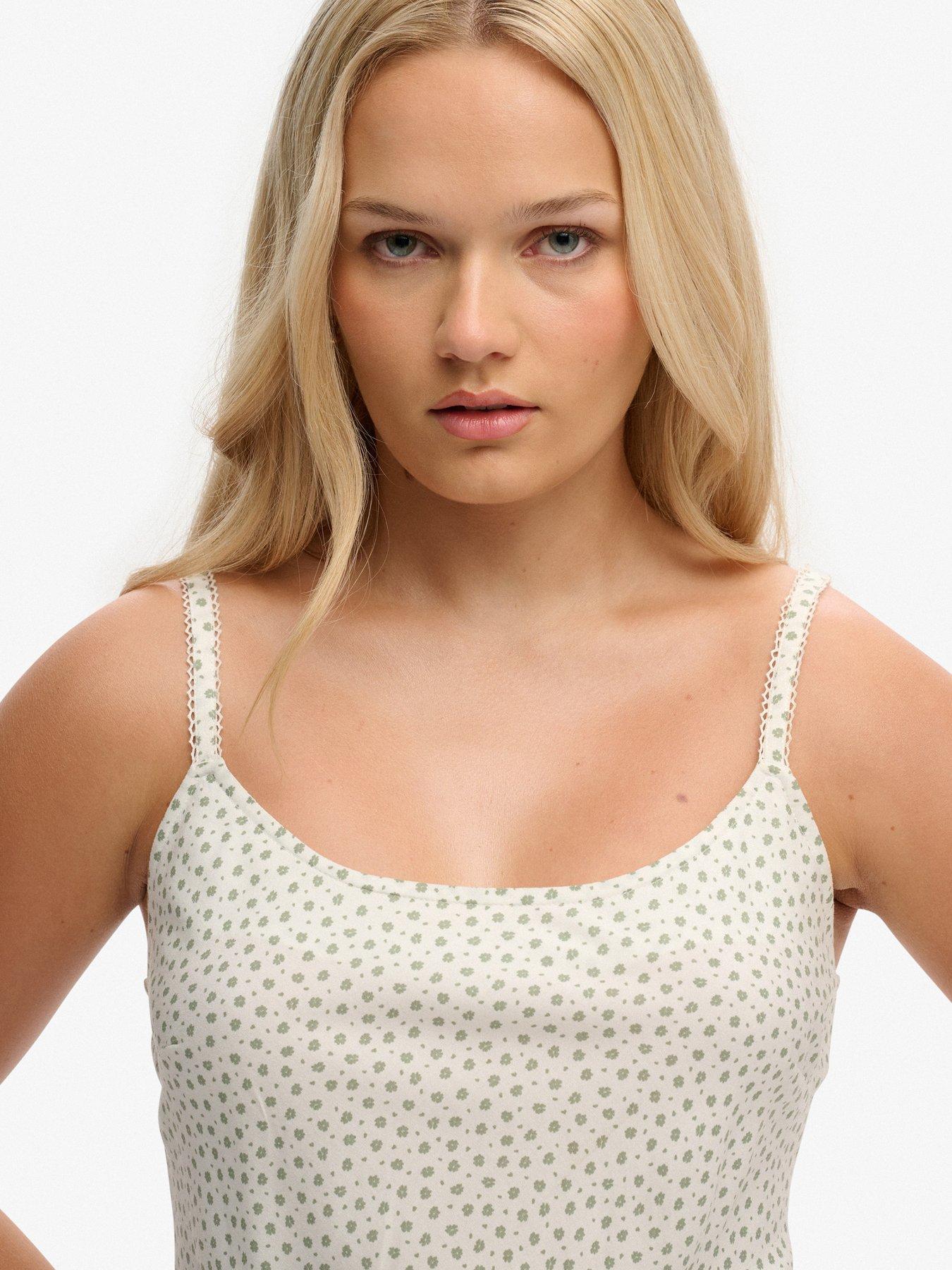  image of superdry-printed-cami-mini-dress-green
