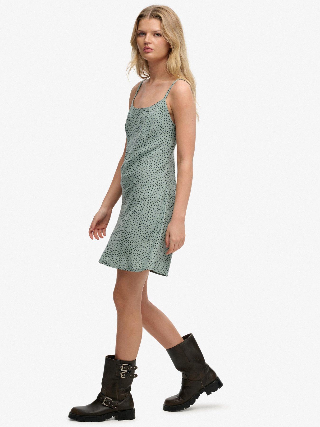  image of superdry-printed-cami-mini-dress-blue