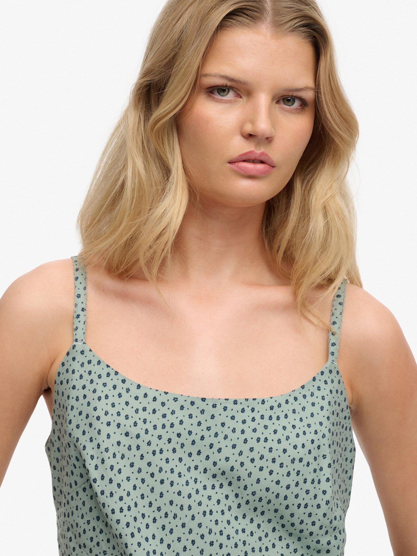  image of superdry-printed-cami-mini-dress-blue