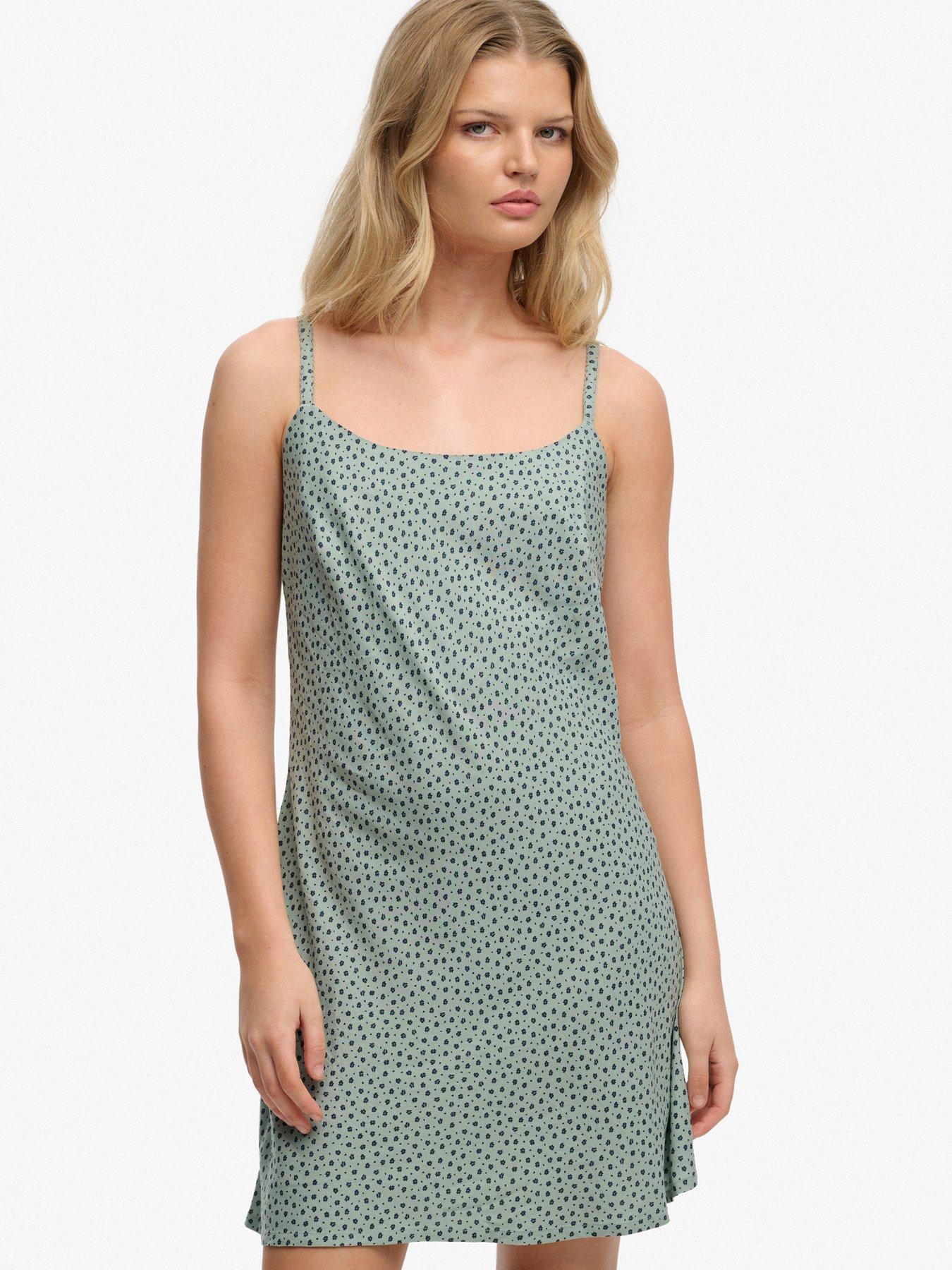  image of superdry-printed-cami-mini-dress-blue