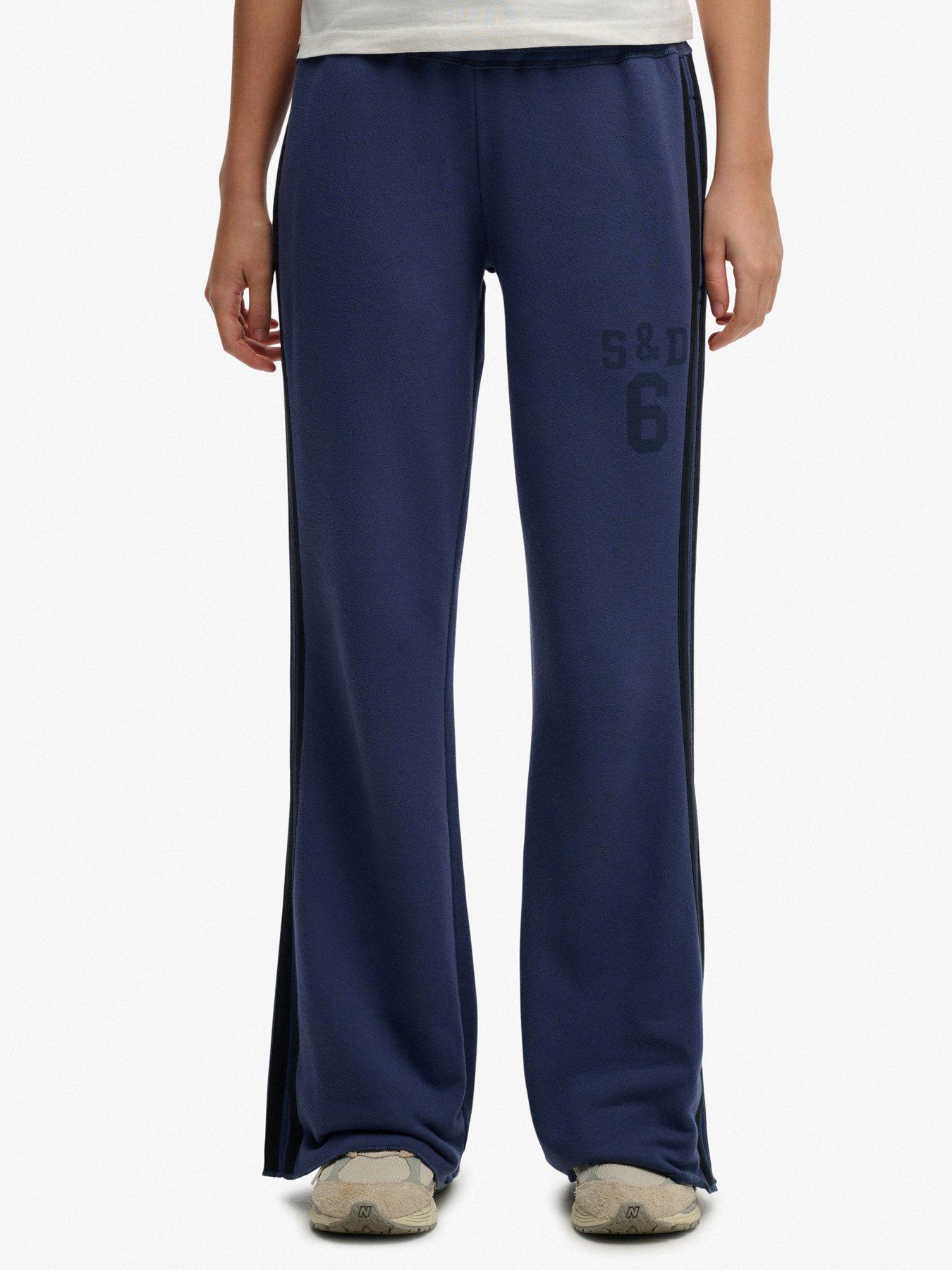Image 1 of 6 of Superdry Athletic Essentials Stripe Flare Joggers - Blue