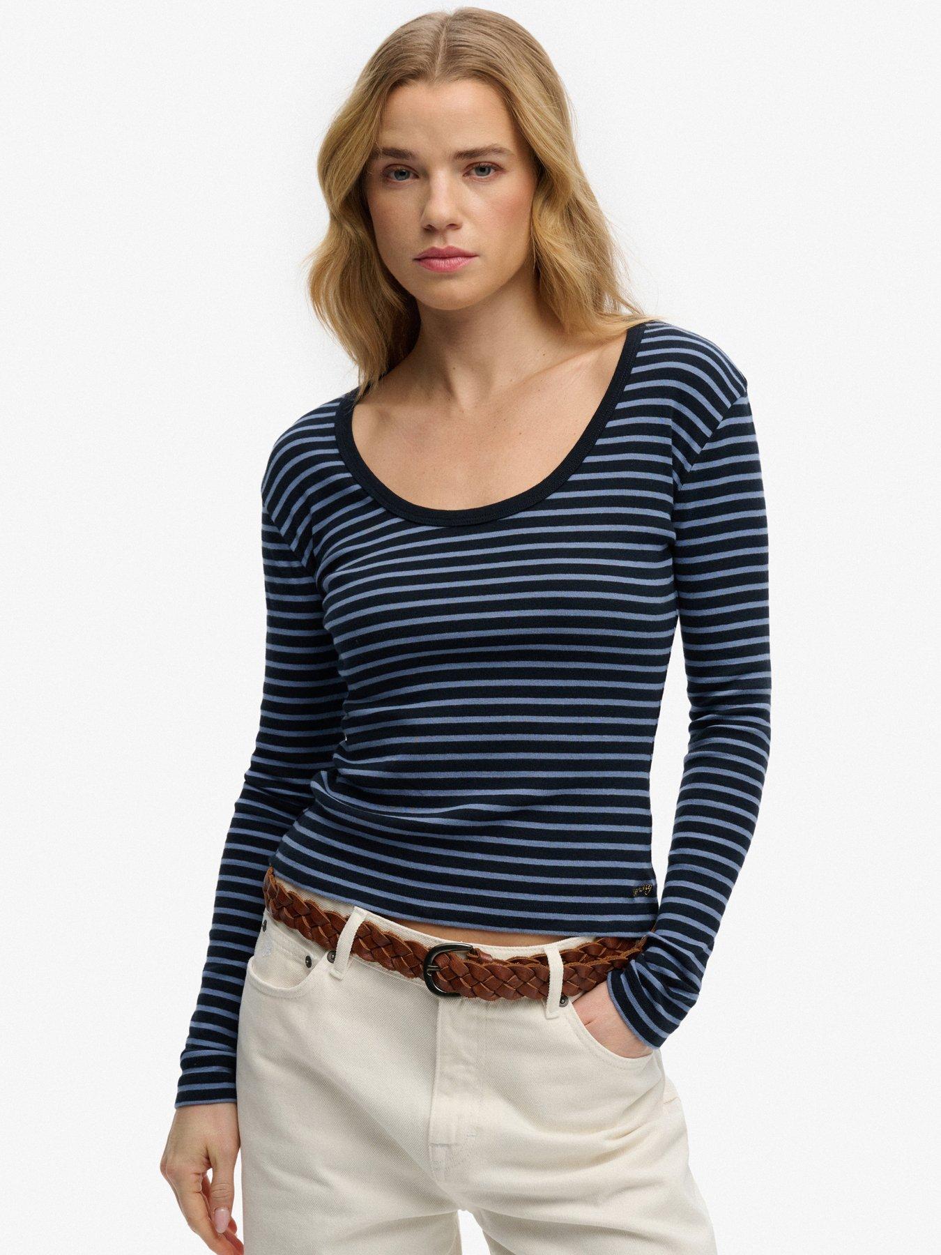 Superdry Ath Ess Striped Long Sleeve Top - Blue