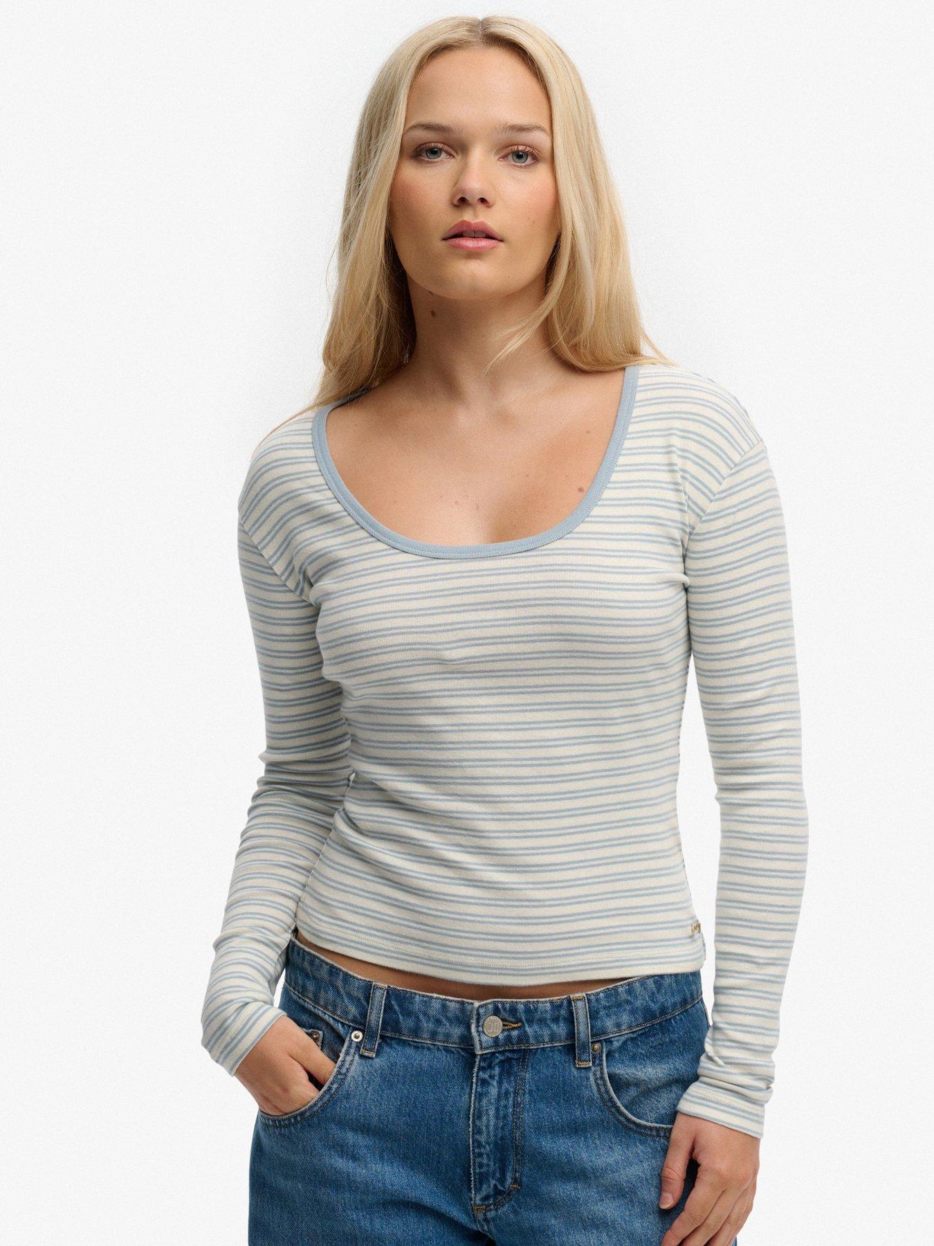 front image of superdry-athletic-essentials-striped-long-sleeve-top