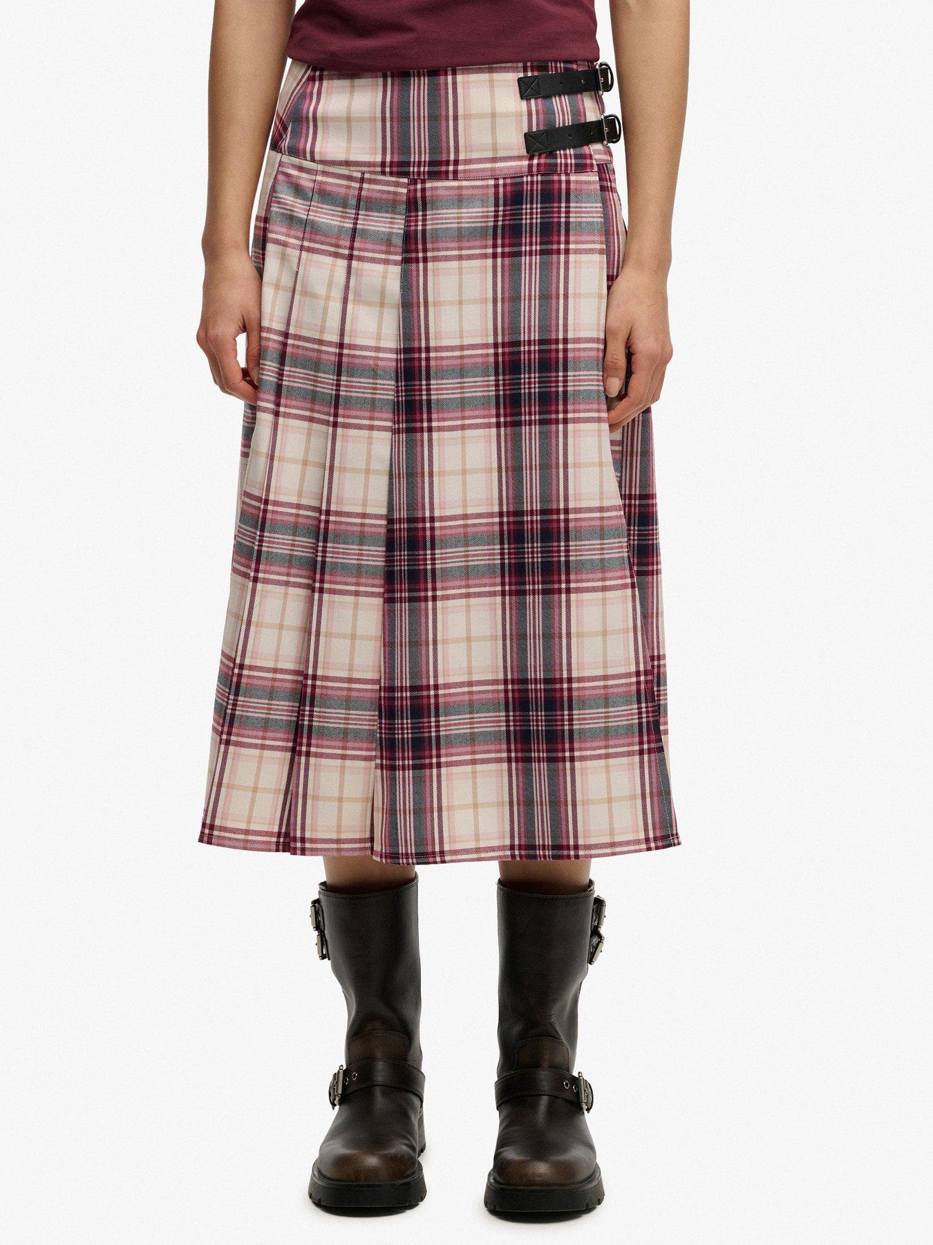 Image 1 of 6 of Superdry Check Pleated Midi Skirt